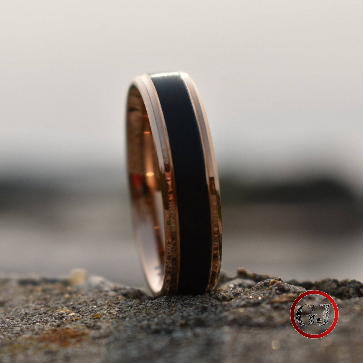 Tungsten Ring Black with Rose Gold Edges and band - Tungsten Titans