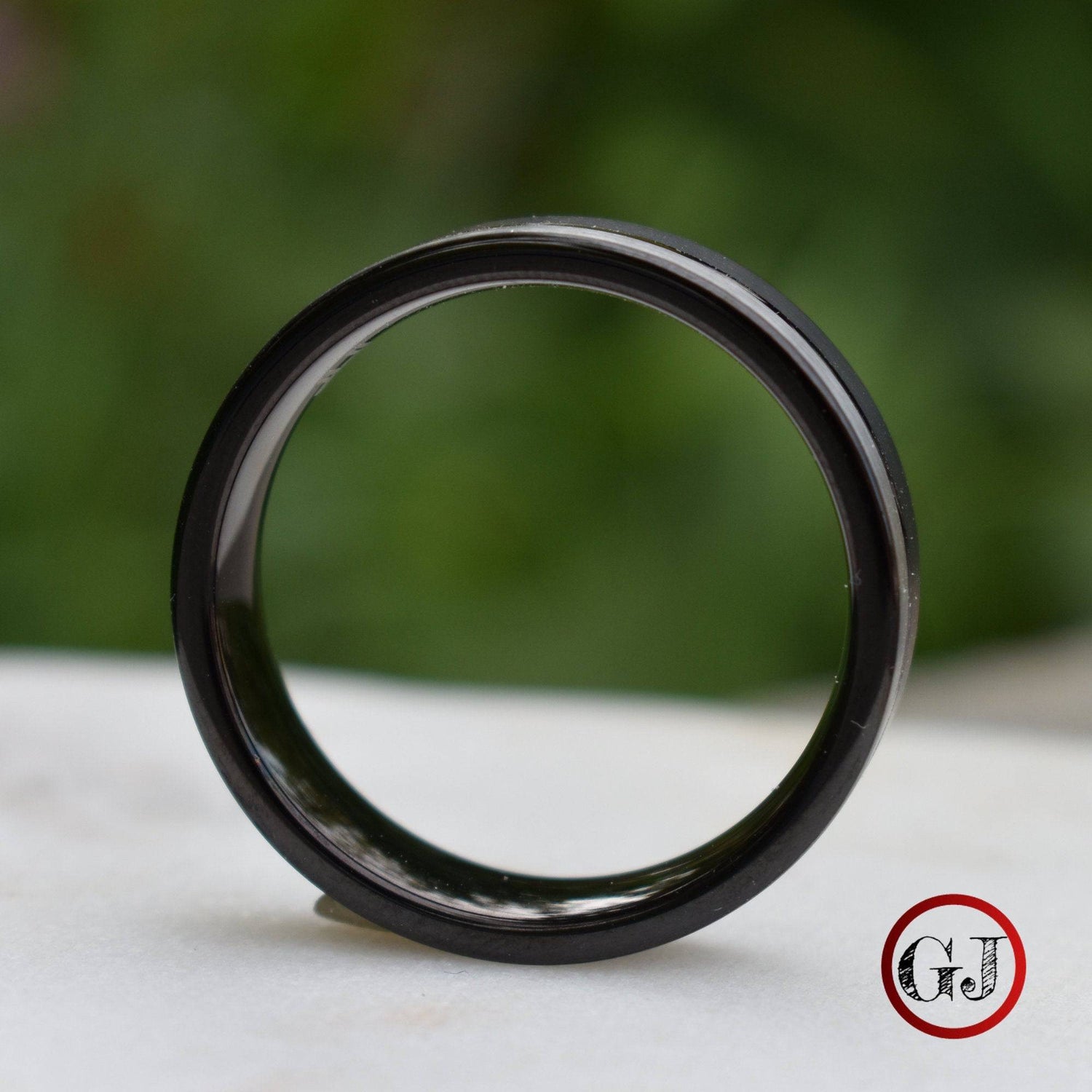 Tungsten Ring 8mm Black and Silver Brushed with Polished Silver Accent - Tungsten Titans