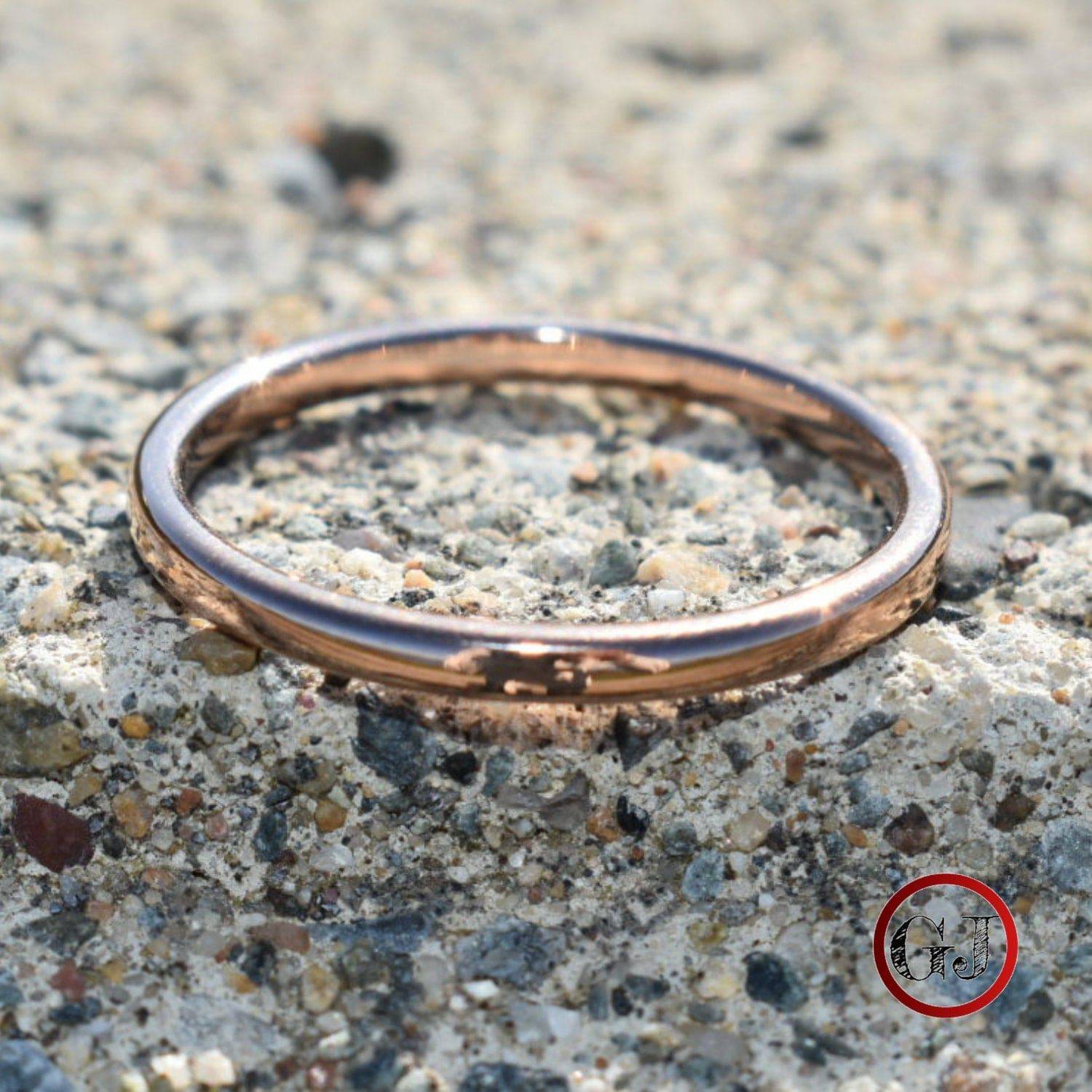 2mm Thin Ladies Tungsten Carbide Rose Gold Plated Domed Wedding Band Ring