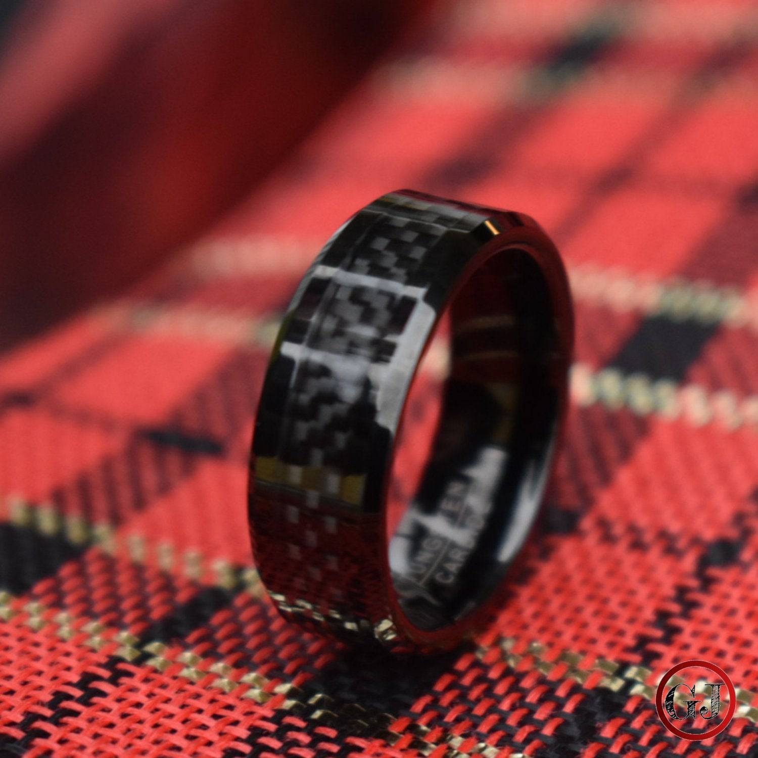 Black 8mm Tungsten Ring with Black Carbon Centre - Tungsten Titans