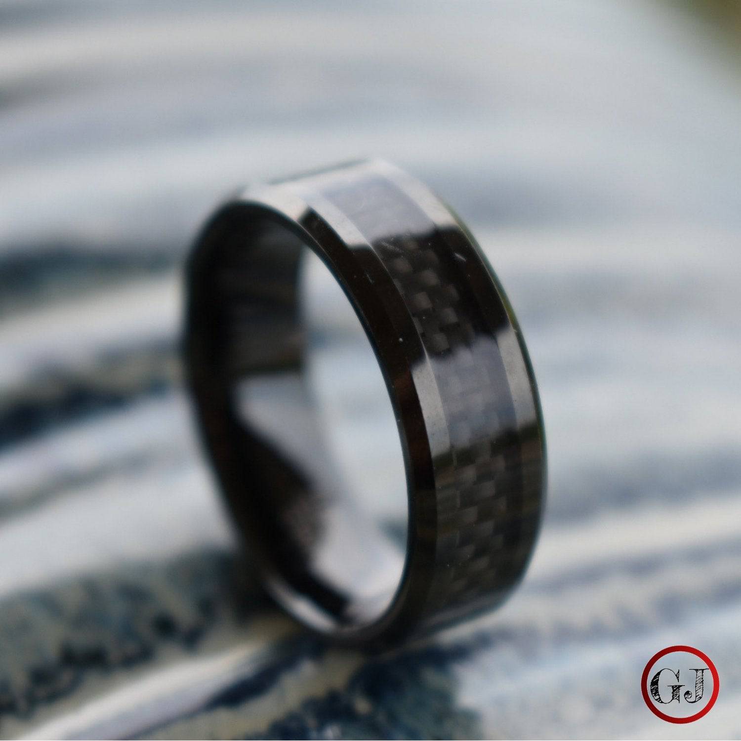 Black 8mm Tungsten Ring with Black Carbon Centre - Tungsten Titans