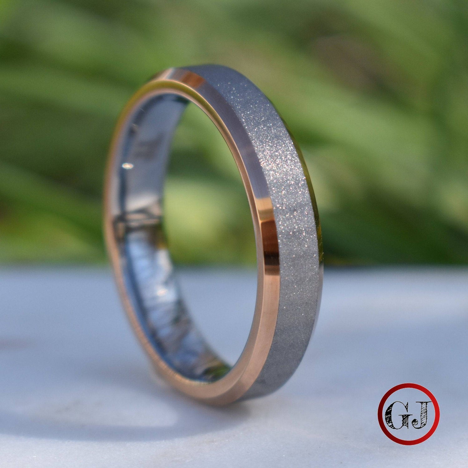 Tungsten 5mm Ring Brushed Silver with High Polished Rose Gold Edges - Tungsten Titans
