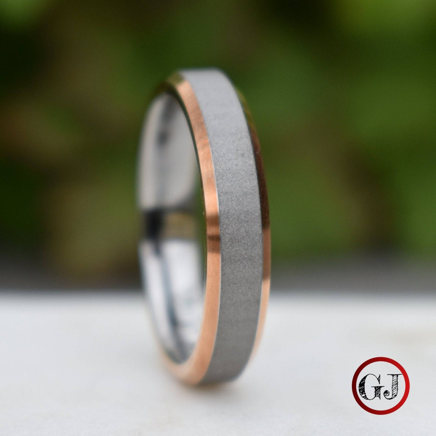 Tungsten 5mm Ring Brushed Silver with High Polished Rose Gold Edges - Tungsten Titans