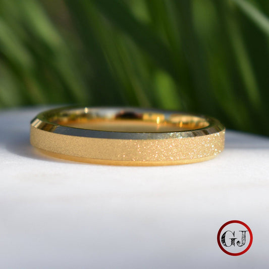 Tungsten 4mm Ring Gold Sandblasted Wedding Band - Tungsten Titans