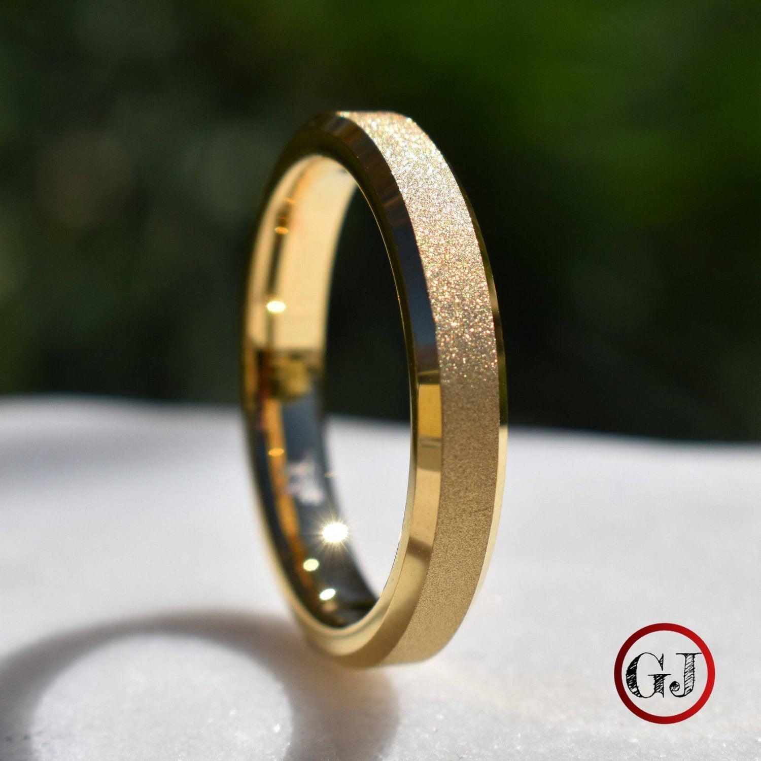 Tungsten 4mm Ring Gold Sandblasted Wedding Band - Tungsten Titans