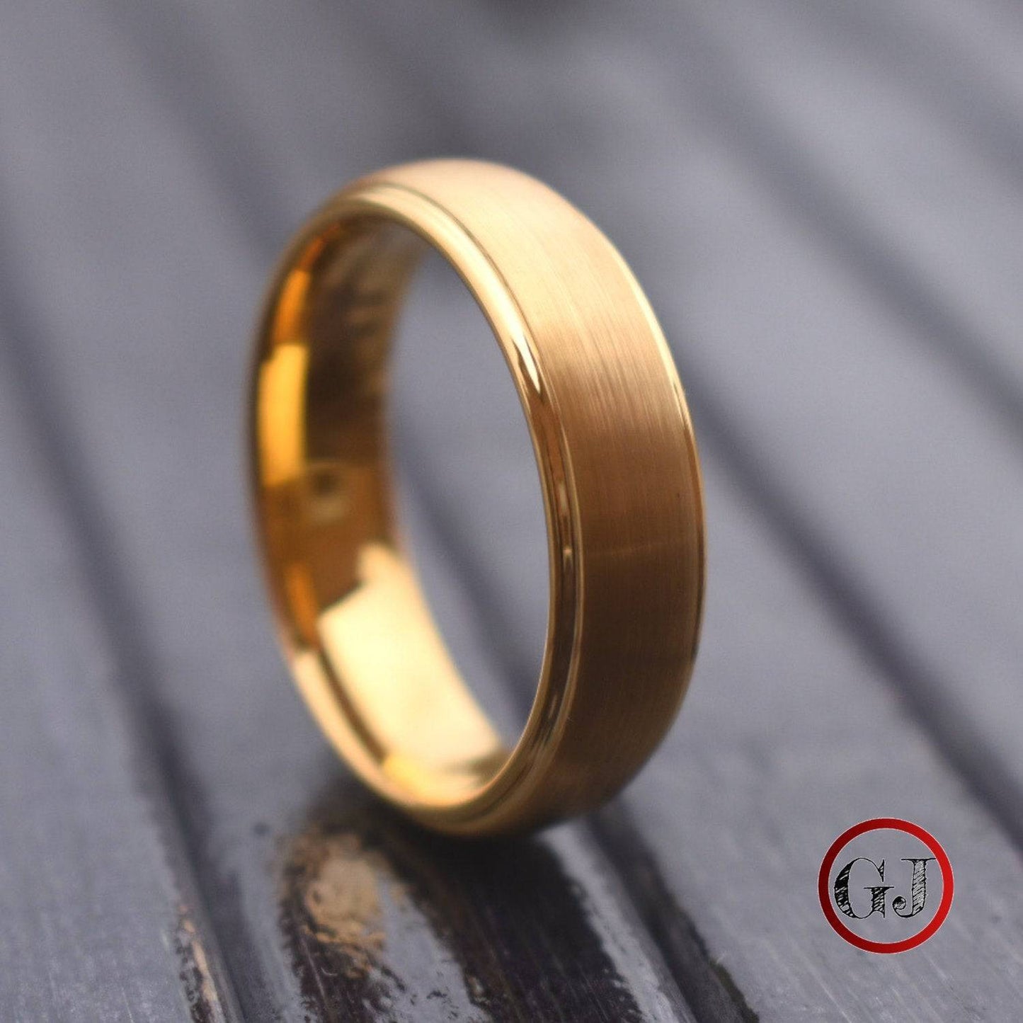 Tungsten 7mm Ring Gold Brushed Centre with a Stepped Edge - Tungsten Titans
