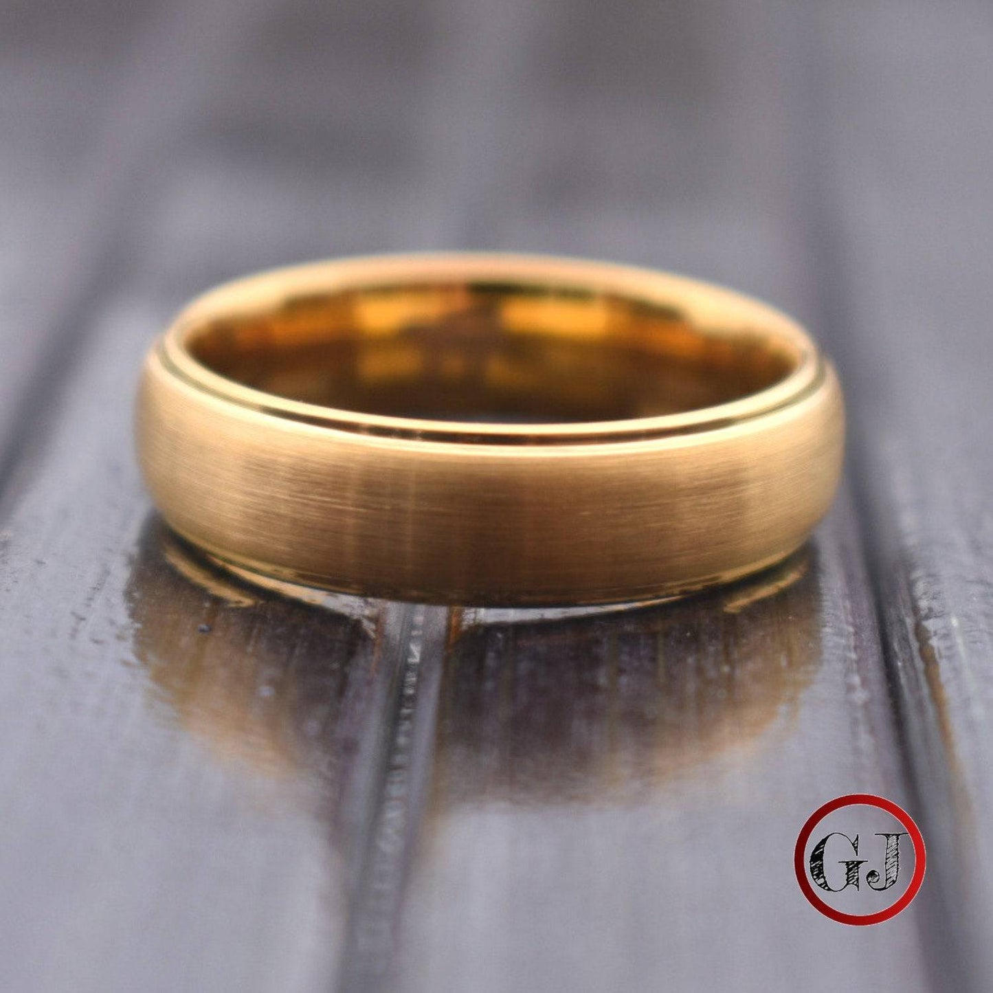 Tungsten 7mm Ring Gold Brushed Centre with a Stepped Edge - Tungsten Titans
