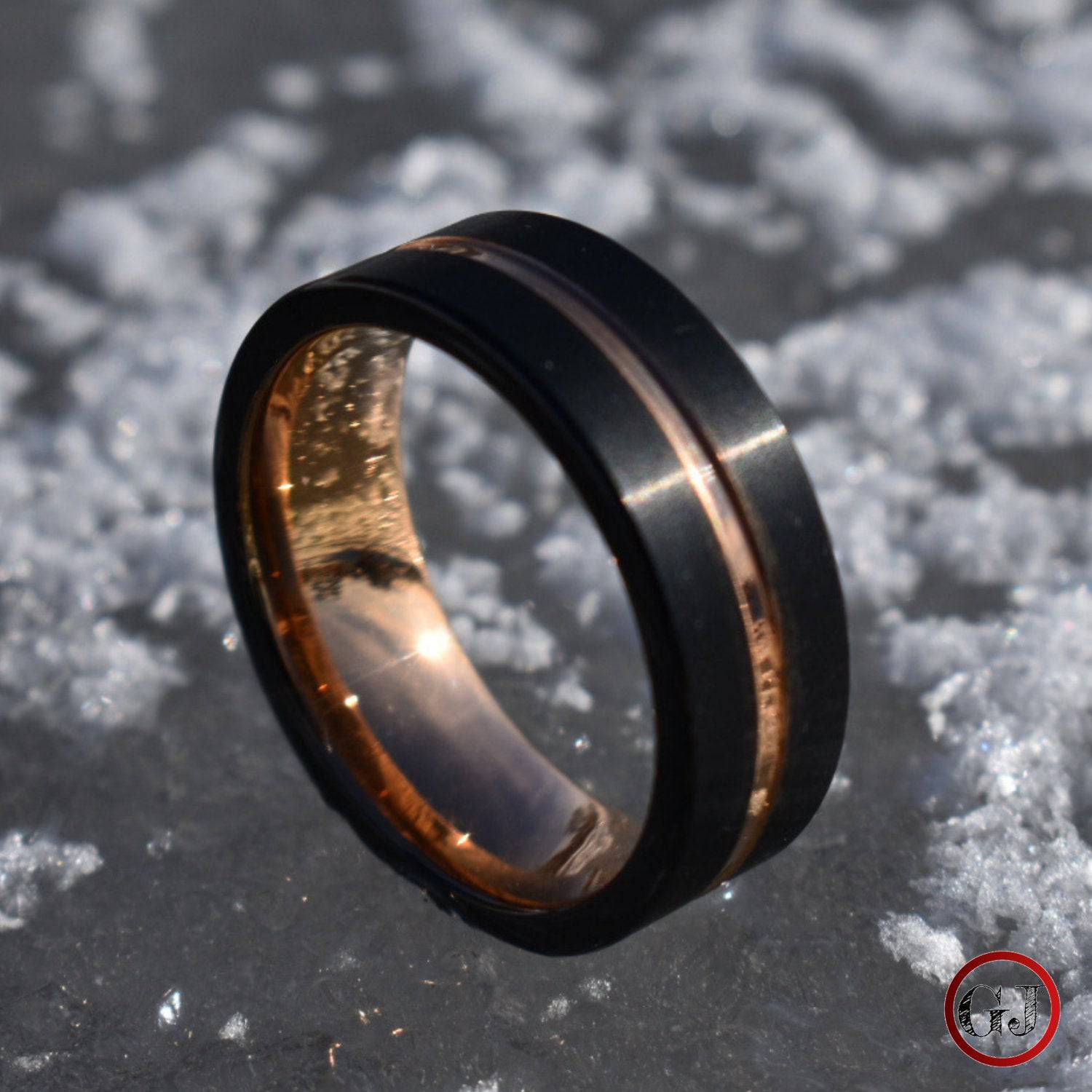 Black 8mm Tungsten Ring with Rose Gold Center - Tungsten Titans