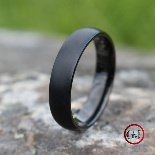 Black Brushed Tungsten 6mm Ring with Black Polished Inner Band - Tungsten Titans
