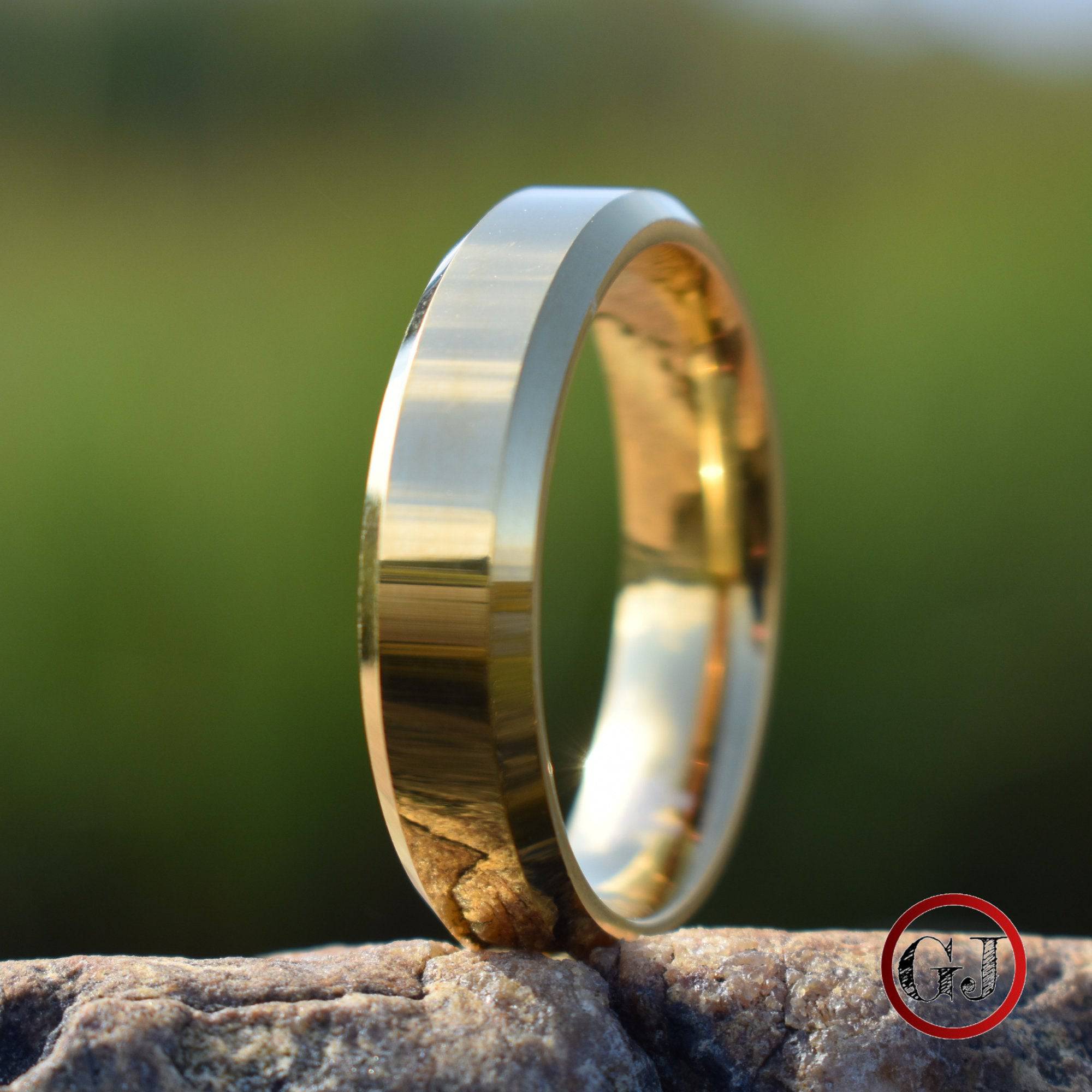 Tungsten 6mm Ring High Polished Gold with Bevelled Edges and Comfort fit band - Tungsten Titans