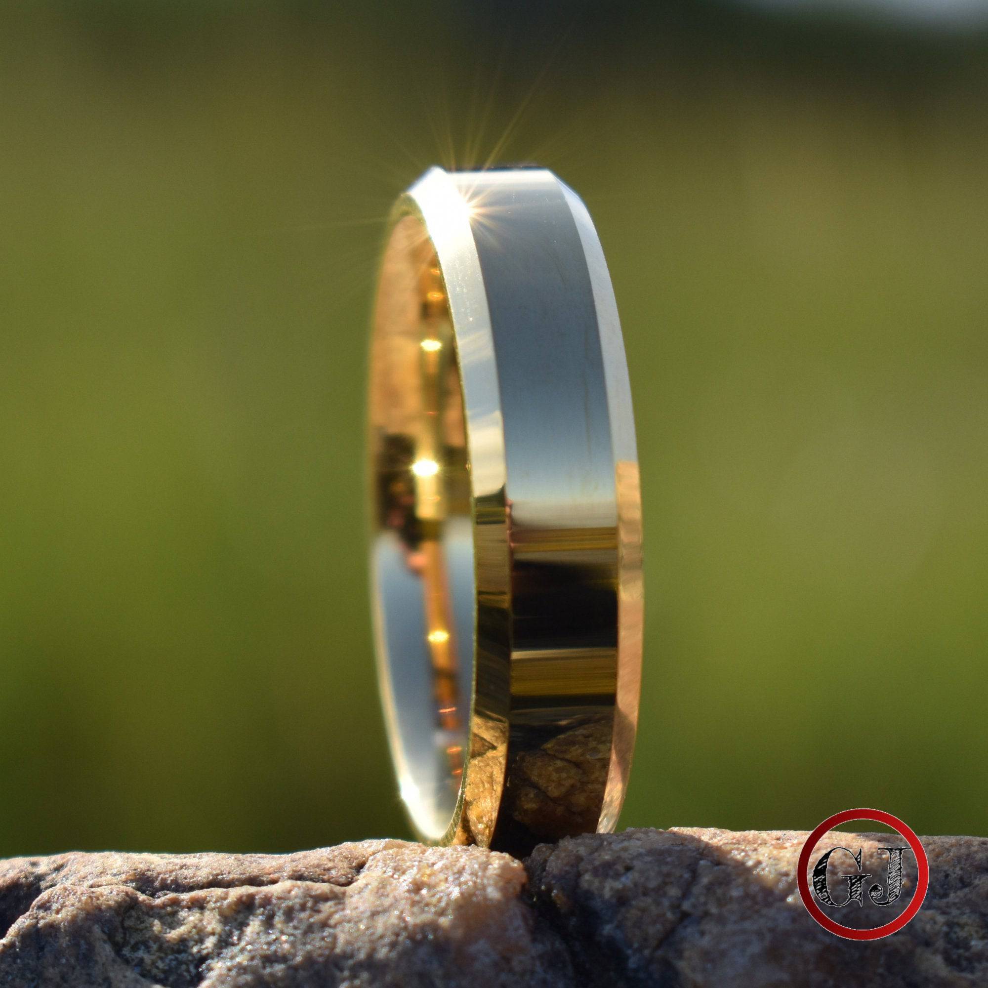 Tungsten 6mm Ring High Polished Gold with Bevelled Edges and Comfort fit band - Tungsten Titans