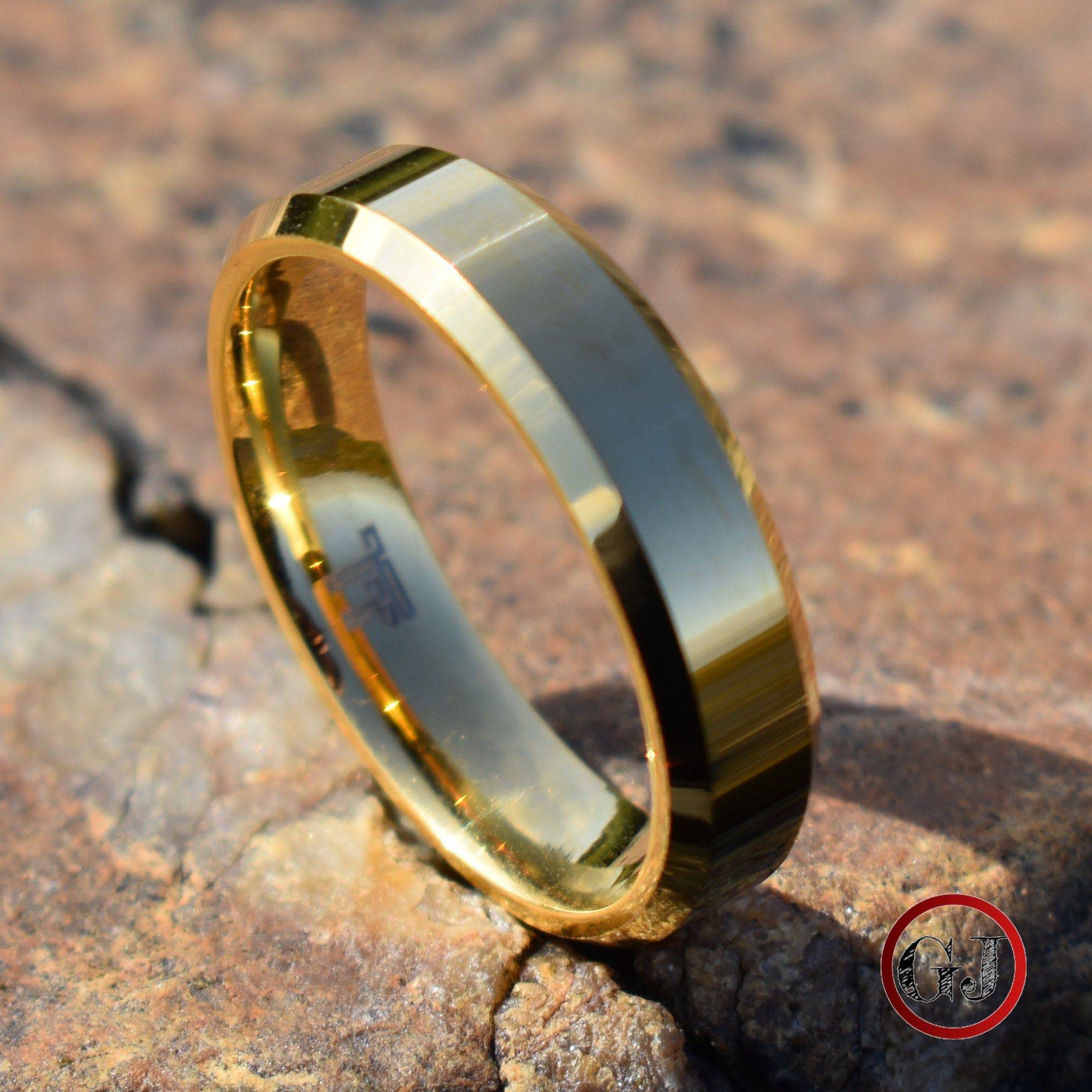 Tungsten 6mm Ring High Polished Gold with Bevelled Edges and Comfort fit band - Tungsten Titans