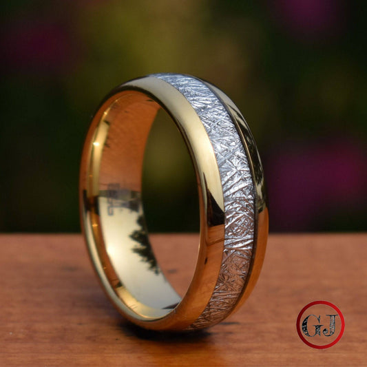 Tungsten 8mm Ring Gold with Meteorite - Tungsten Titans