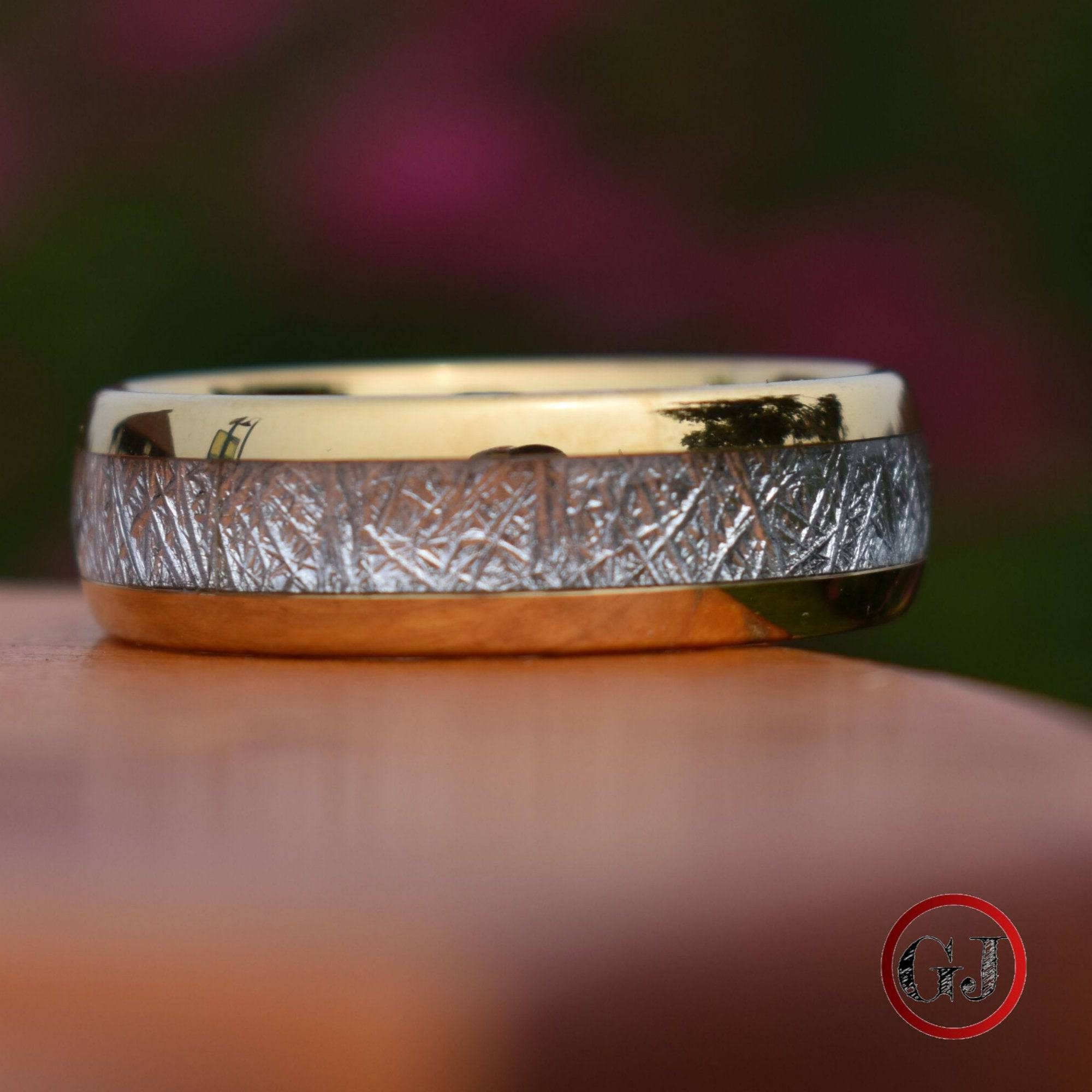 Tungsten 8mm Ring Gold with Meteorite - Tungsten Titans