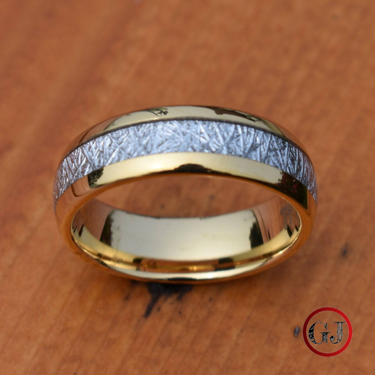 Tungsten 8mm Ring Gold with Meteorite - Tungsten Titans