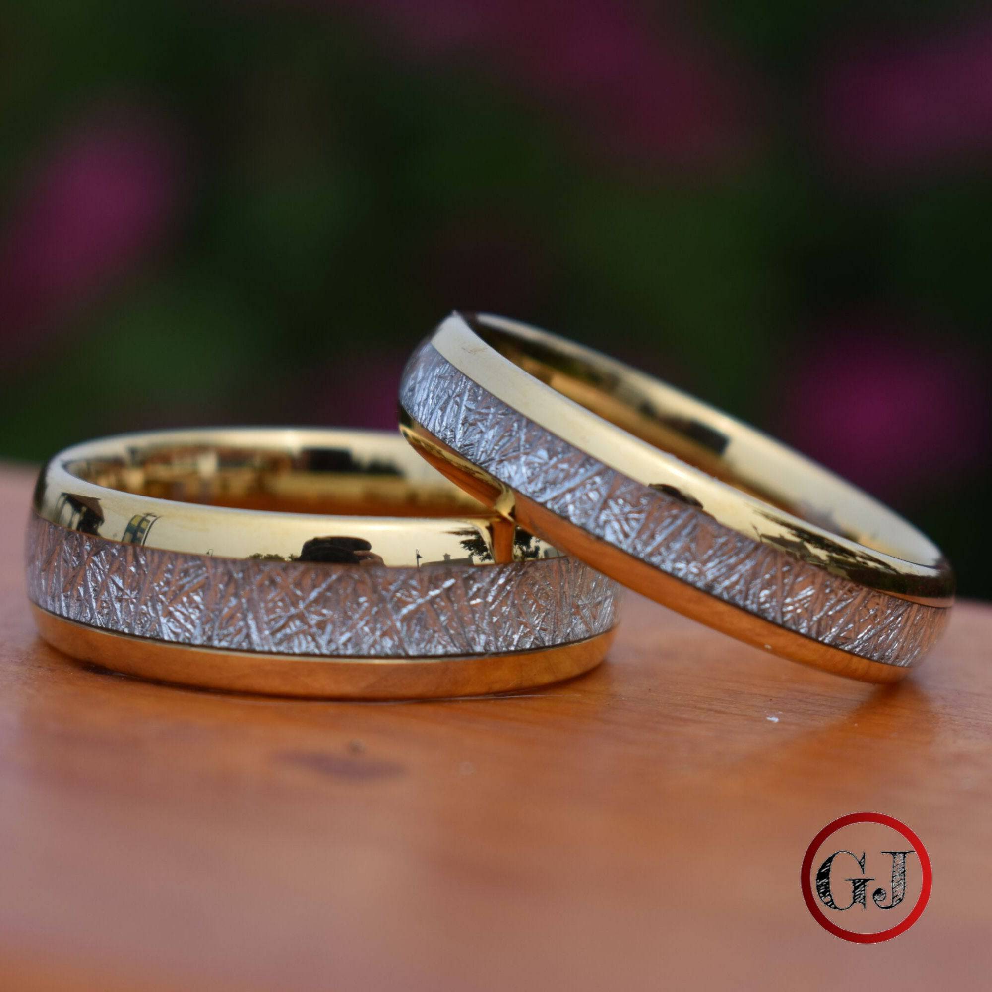 Tungsten 8mm Ring Gold with Meteorite - Tungsten Titans