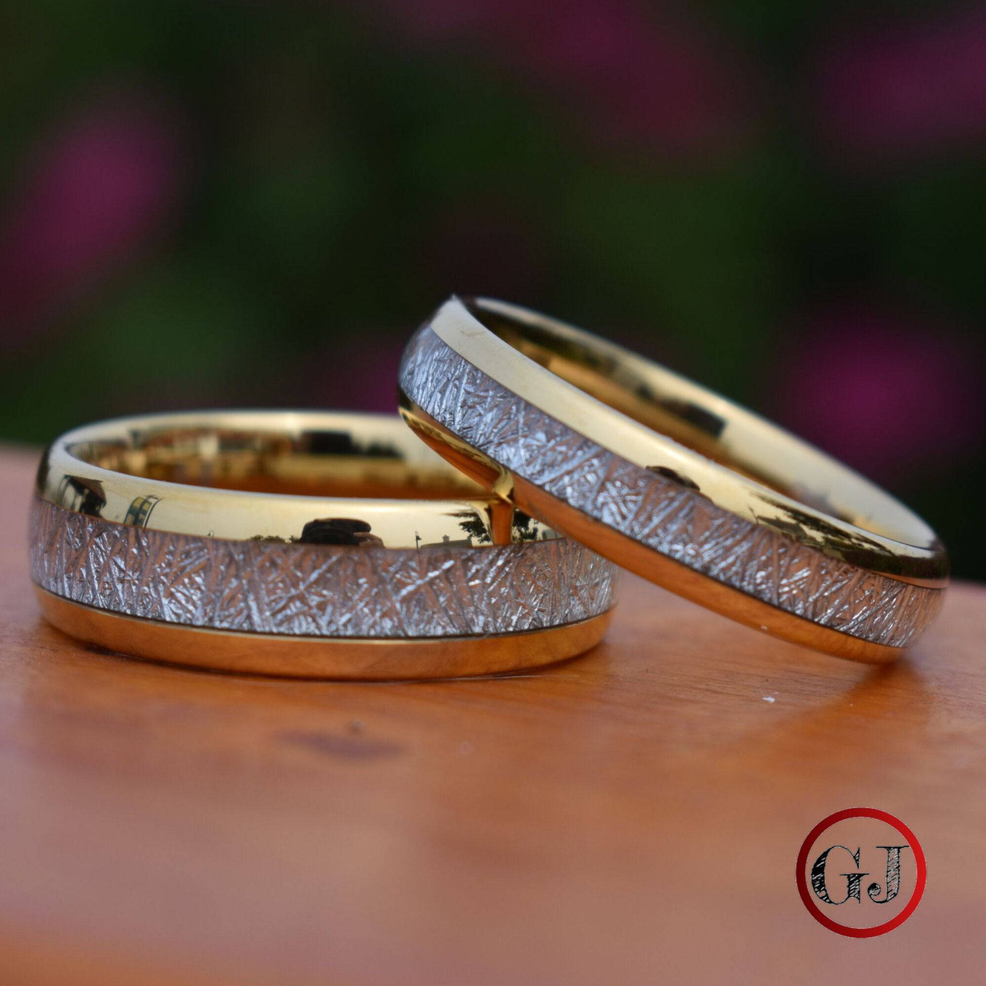 Tungsten 6mm Ring Gold with Meteorite - Tungsten Titans