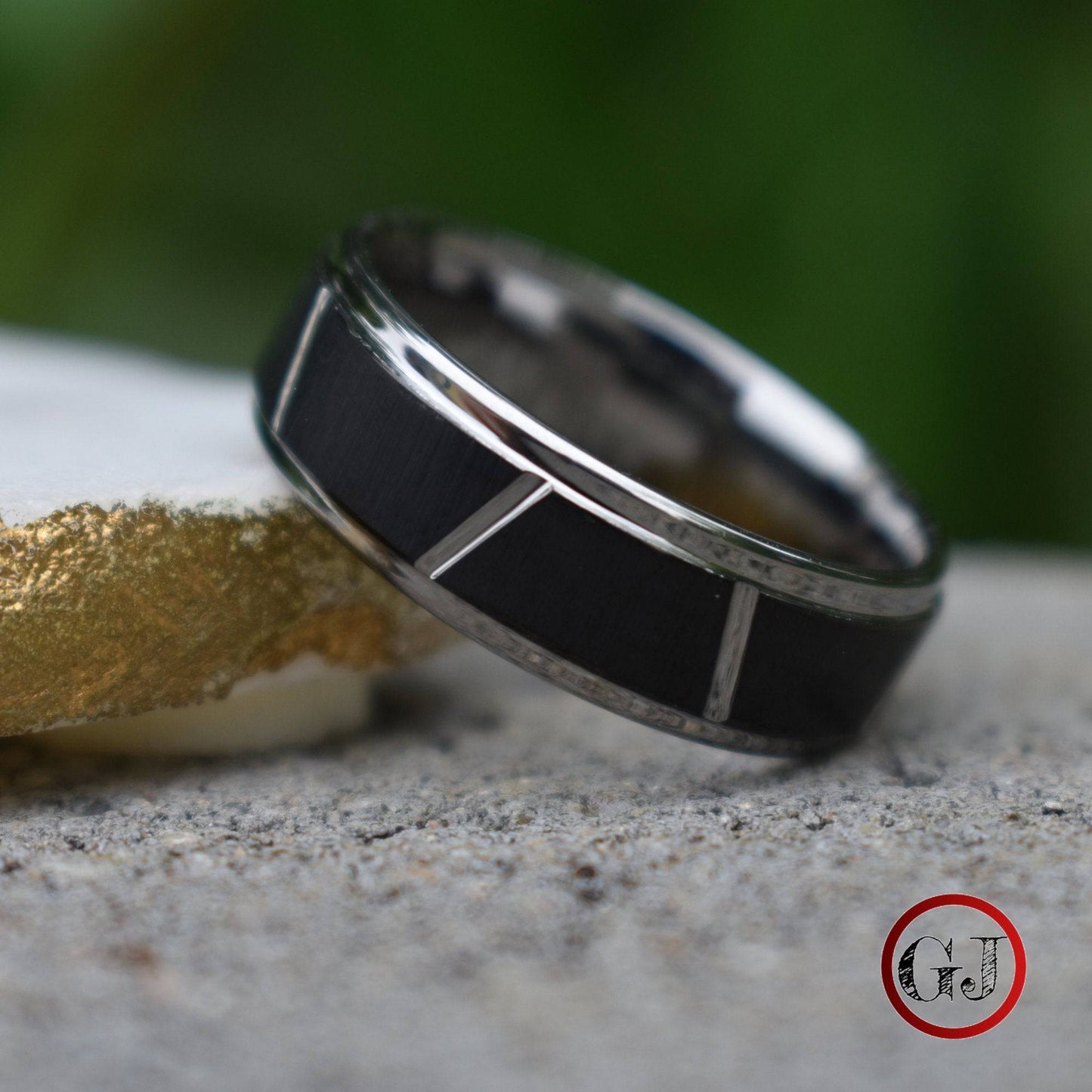 Tungsten 8mm Ring With Raised Black Center Design - Tungsten Titans