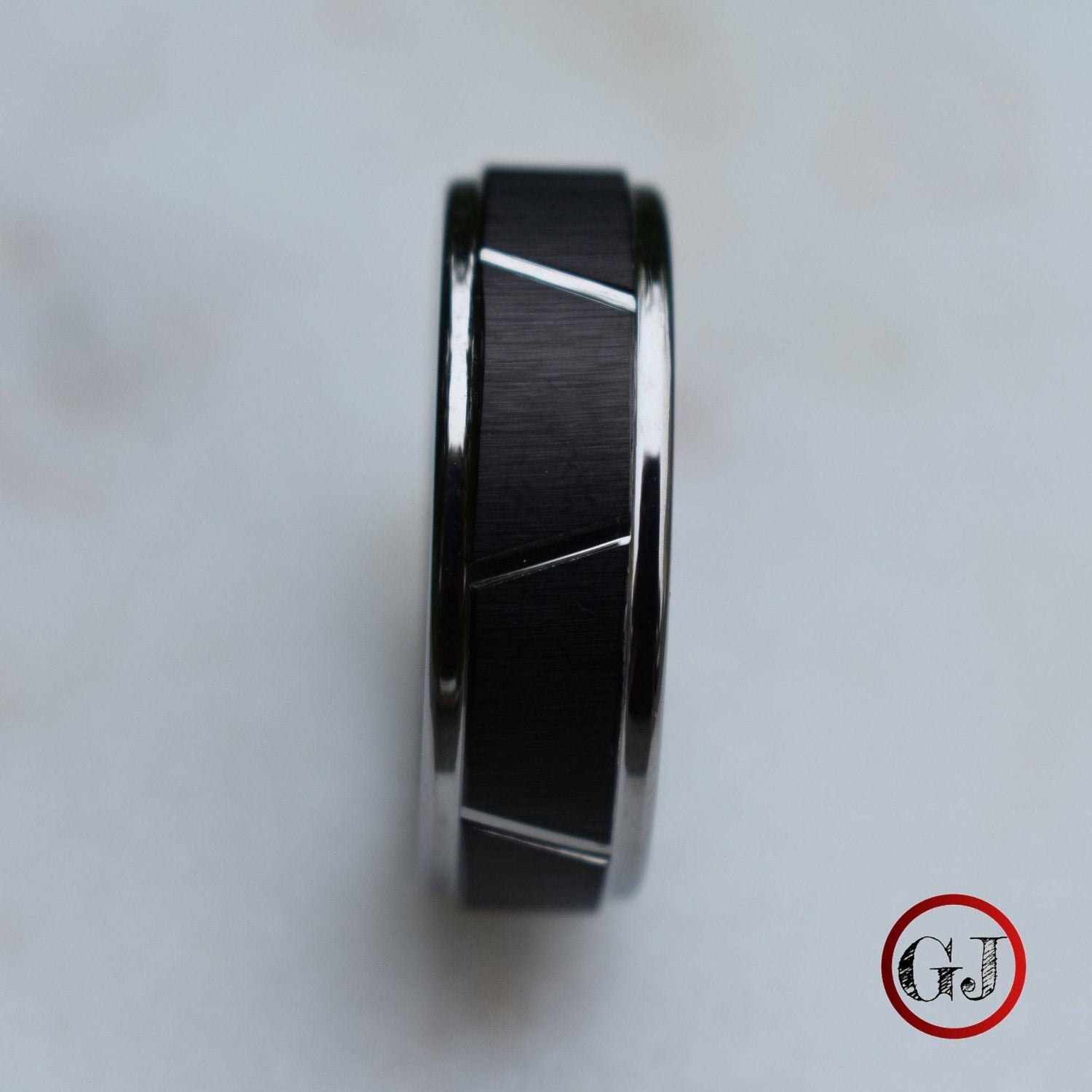 Tungsten 8mm Ring With Raised Black Center Design - Tungsten Titans