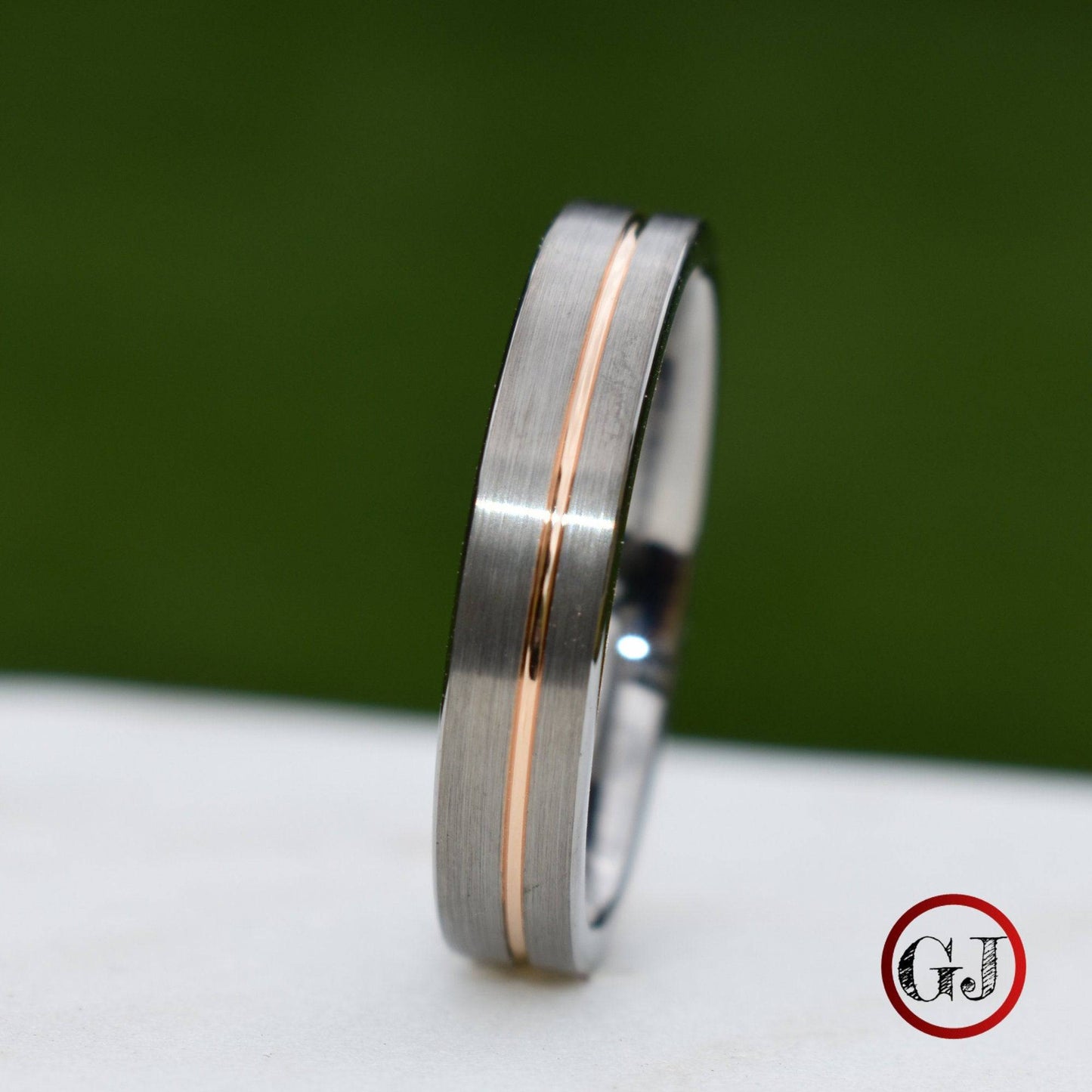 Tungsten Ring 5mm Brushed Silver with Rose Gold Stripe - Tungsten Titans