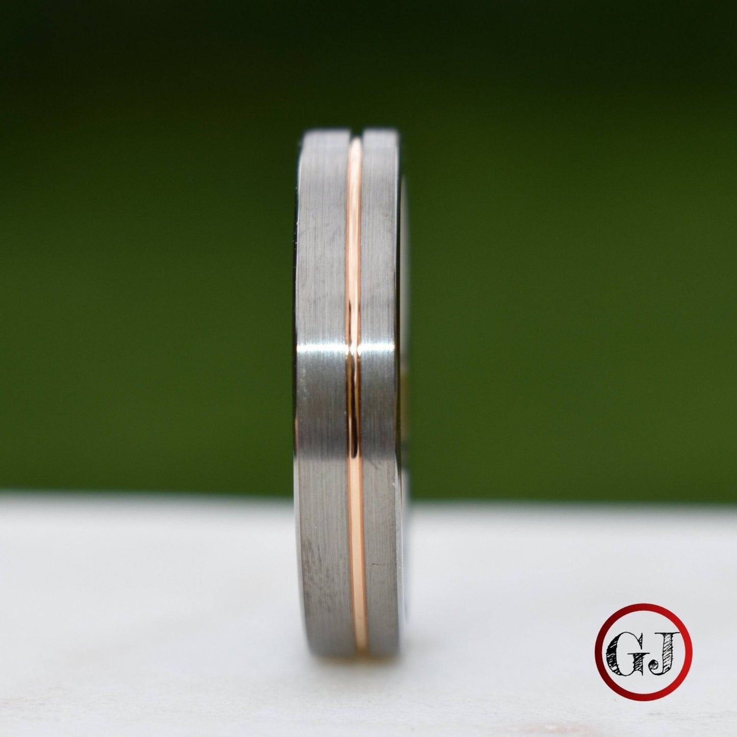 Tungsten Ring 5mm Brushed Silver with Rose Gold Stripe - Tungsten Titans