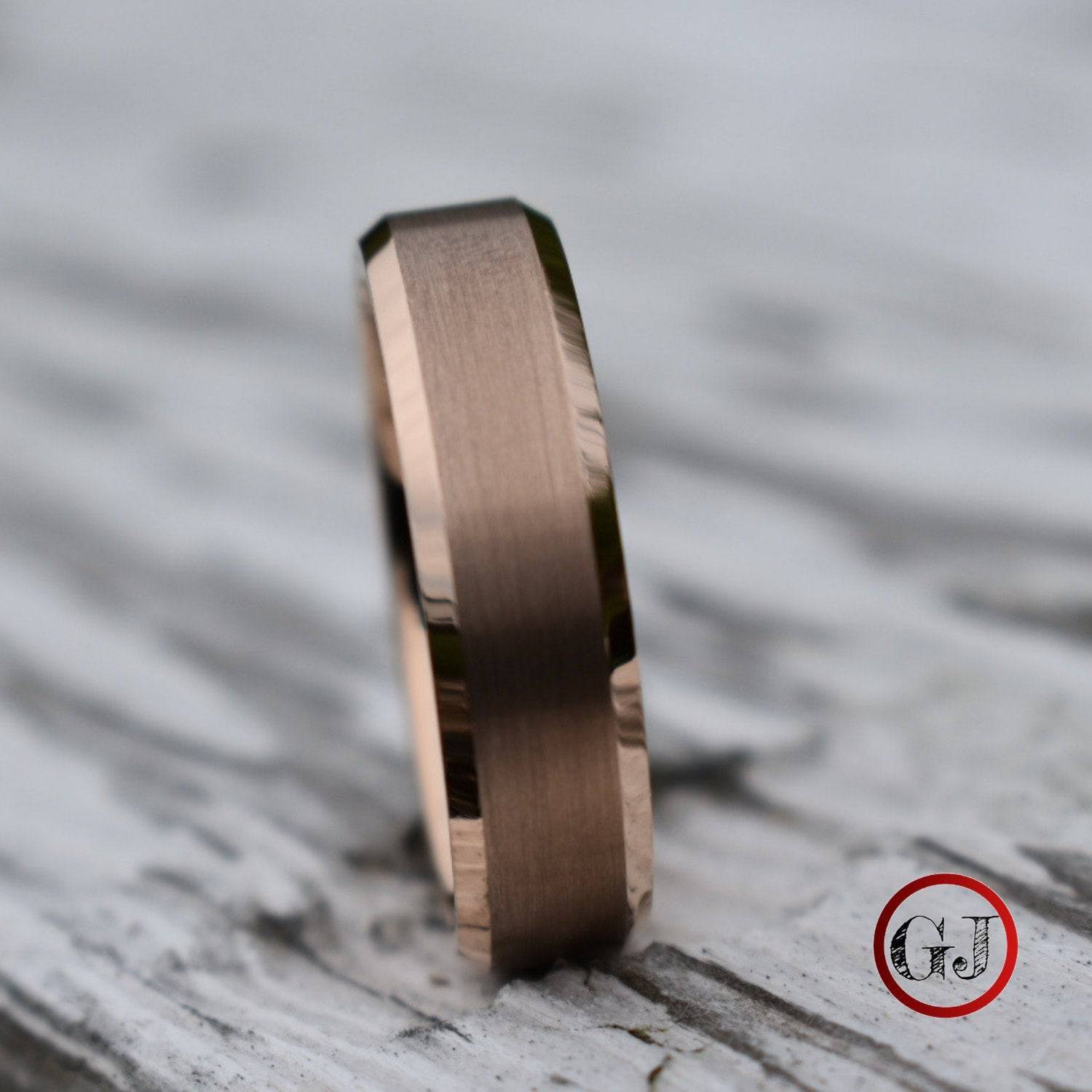 Tungsten Ring 6mm Brushed Rose Gold with Beveled Edge - Tungsten Titans