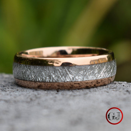 Tungsten 8mm Ring Rose Gold with Meteorite - Tungsten Titans