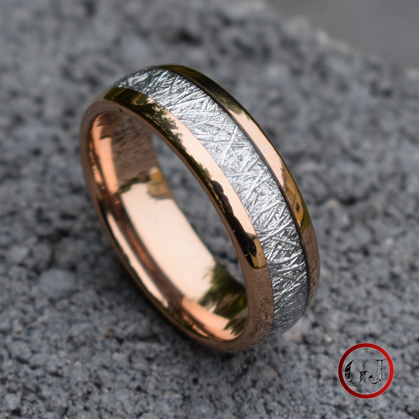 Tungsten 8mm Ring Rose Gold with Meteorite - Tungsten Titans