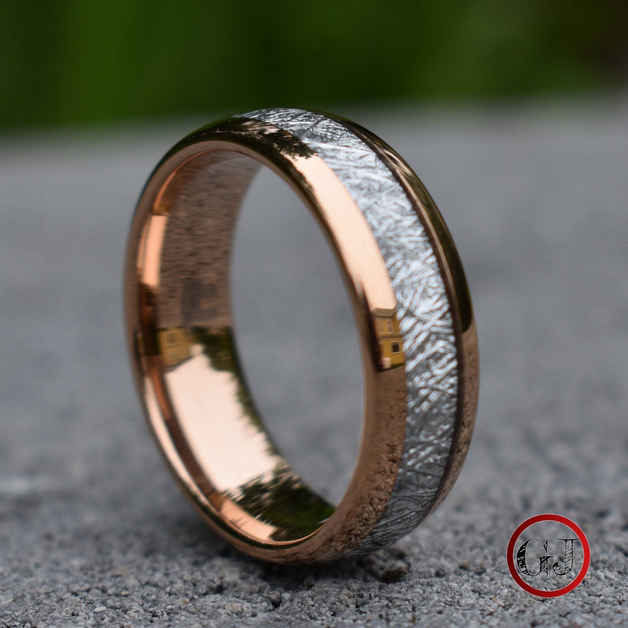 Tungsten 8mm Ring Rose Gold with Meteorite - Tungsten Titans