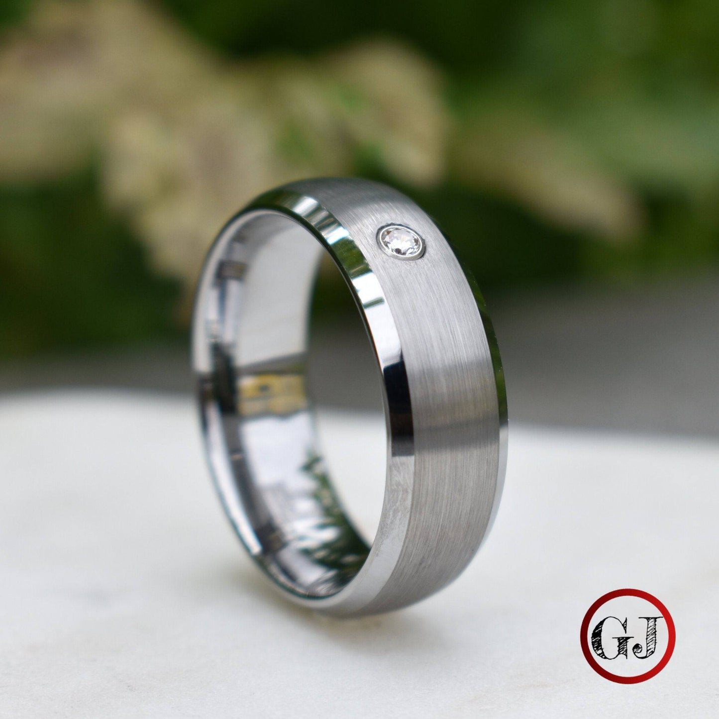 Silver Tungsten Ring with Cubic Zirconia - Tungsten Titans