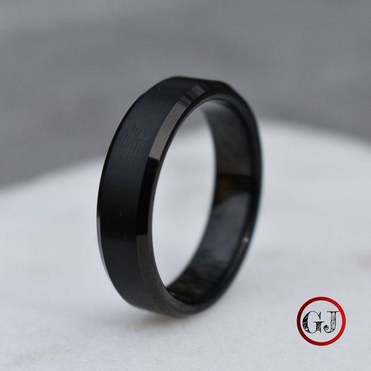 Tungsten Ring 6mm Brushed Black with Bevelled Edge - Tungsten Titans