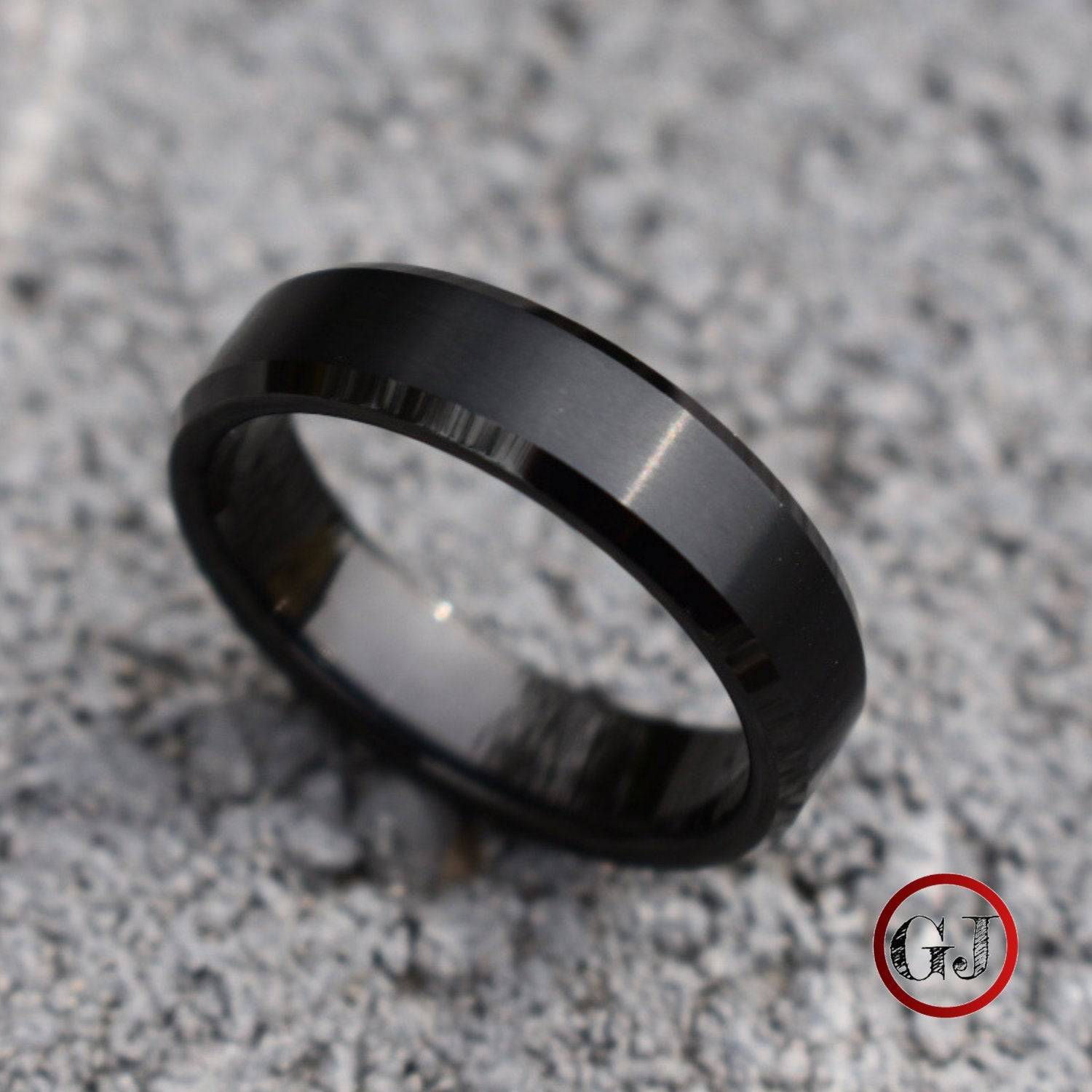 Tungsten Ring 6mm Brushed Black with Beveled Edge – Tungsten Titans