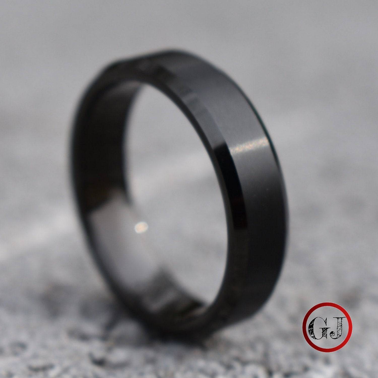 Tungsten Ring 6mm Brushed Black with Beveled Edge – Tungsten Titans