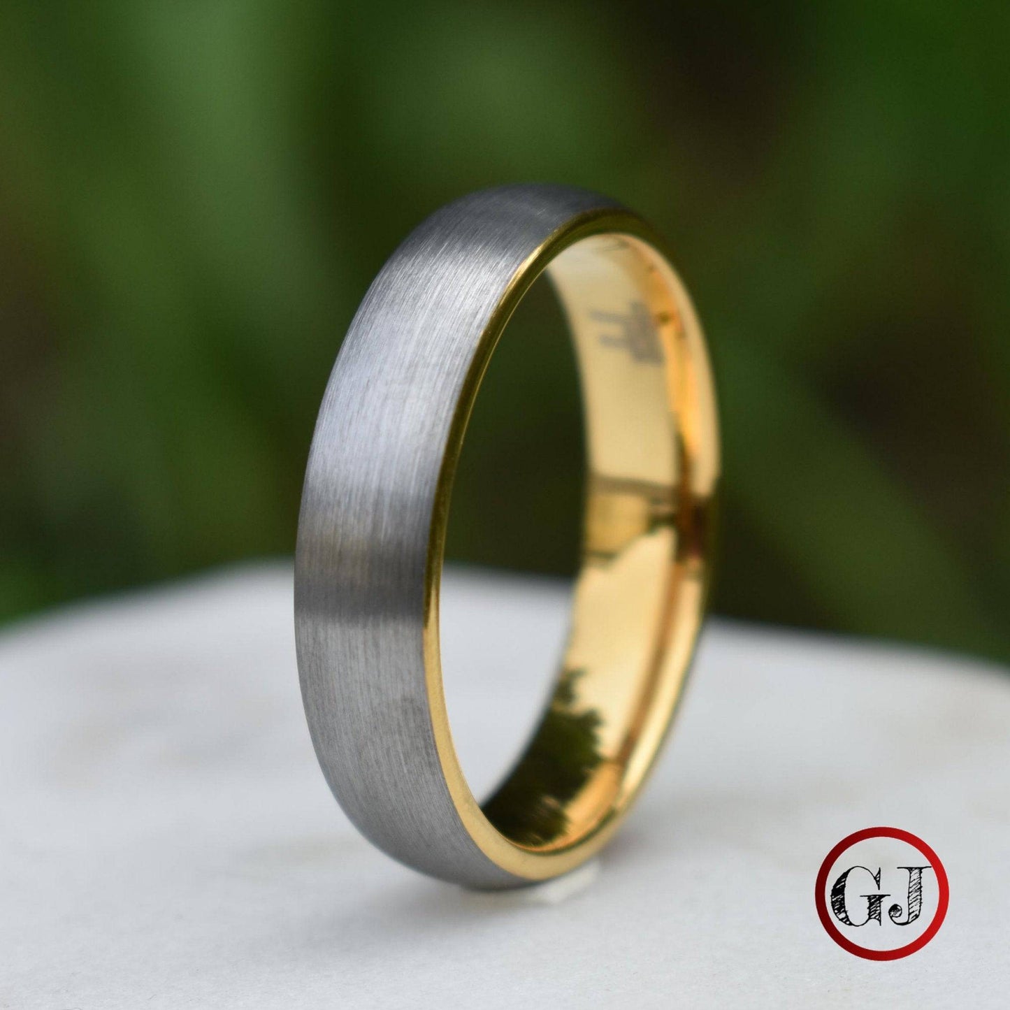 Tungsten Ring 6mm Brushed Silver with Yellow Gold Comfort fit band - Tungsten Titans