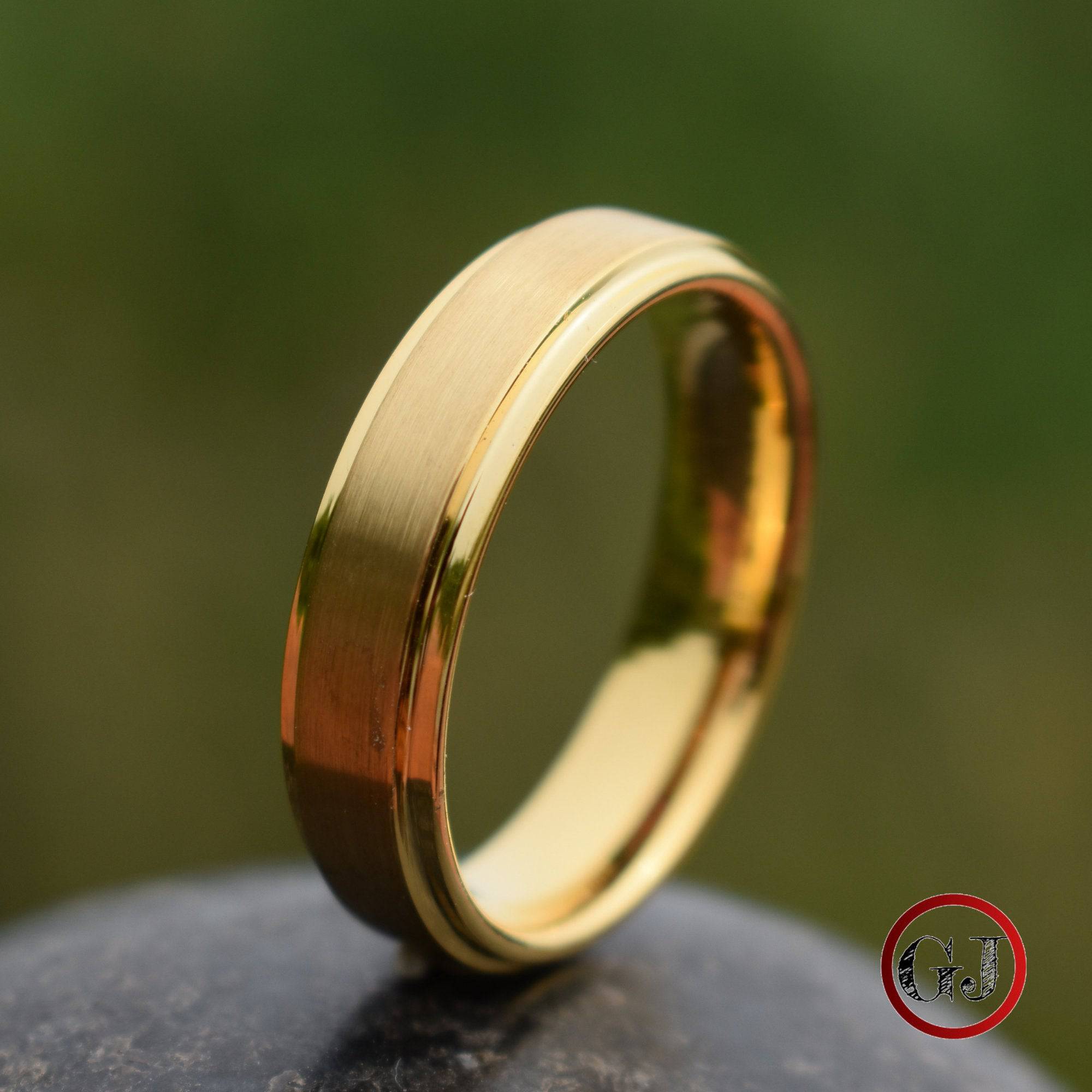 Tungsten 6mm Ring Gold Brushed Centre with a Deep Stepped Edge - Tungsten Titans