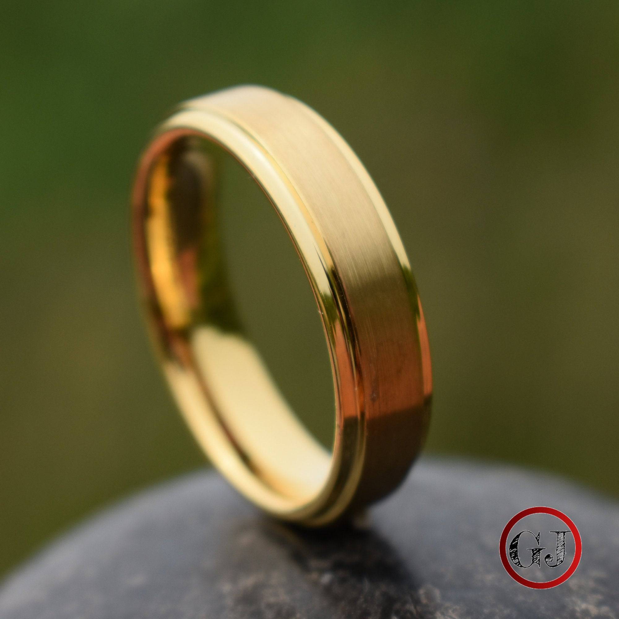 Tungsten 6mm Ring Gold Brushed Centre with a Deep Stepped Edge - Tungsten Titans