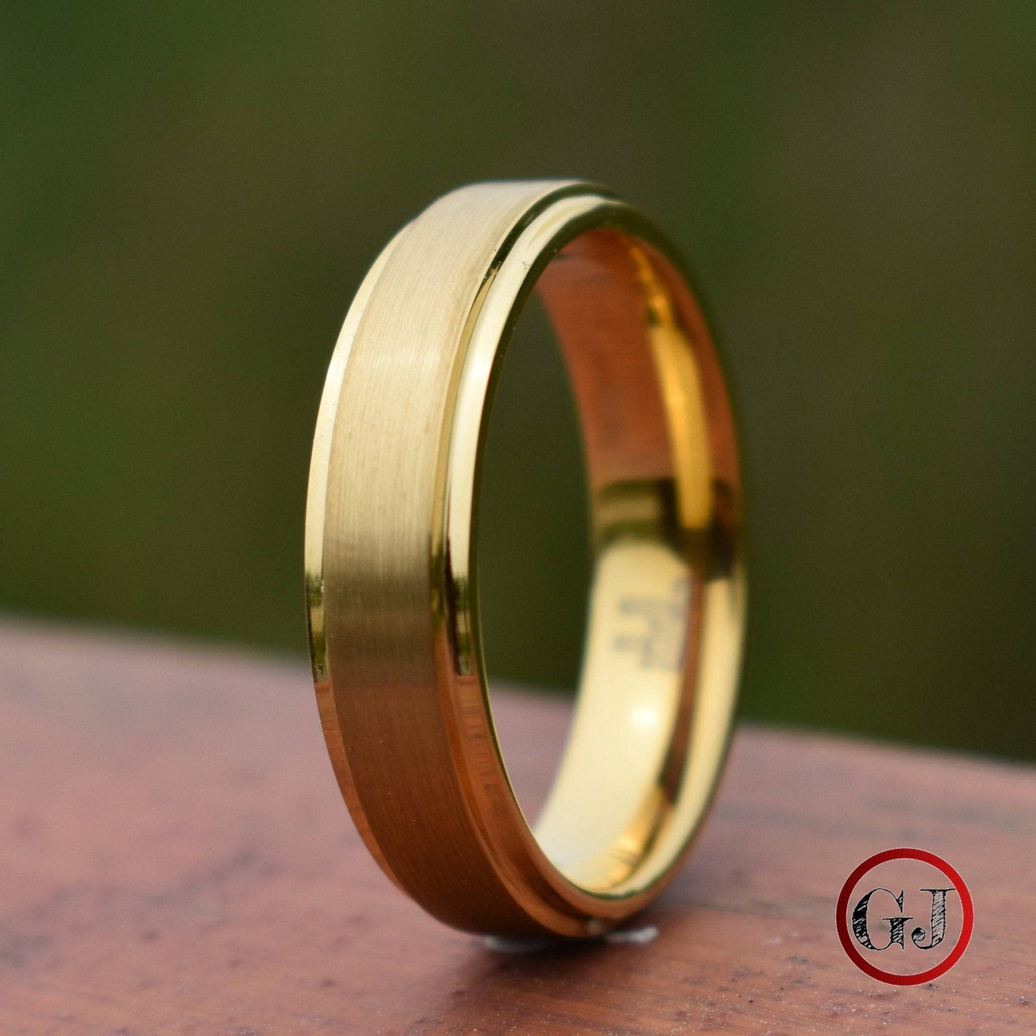 Tungsten 6mm Ring Gold Brushed Centre with a Deep Stepped Edge - Tungsten Titans