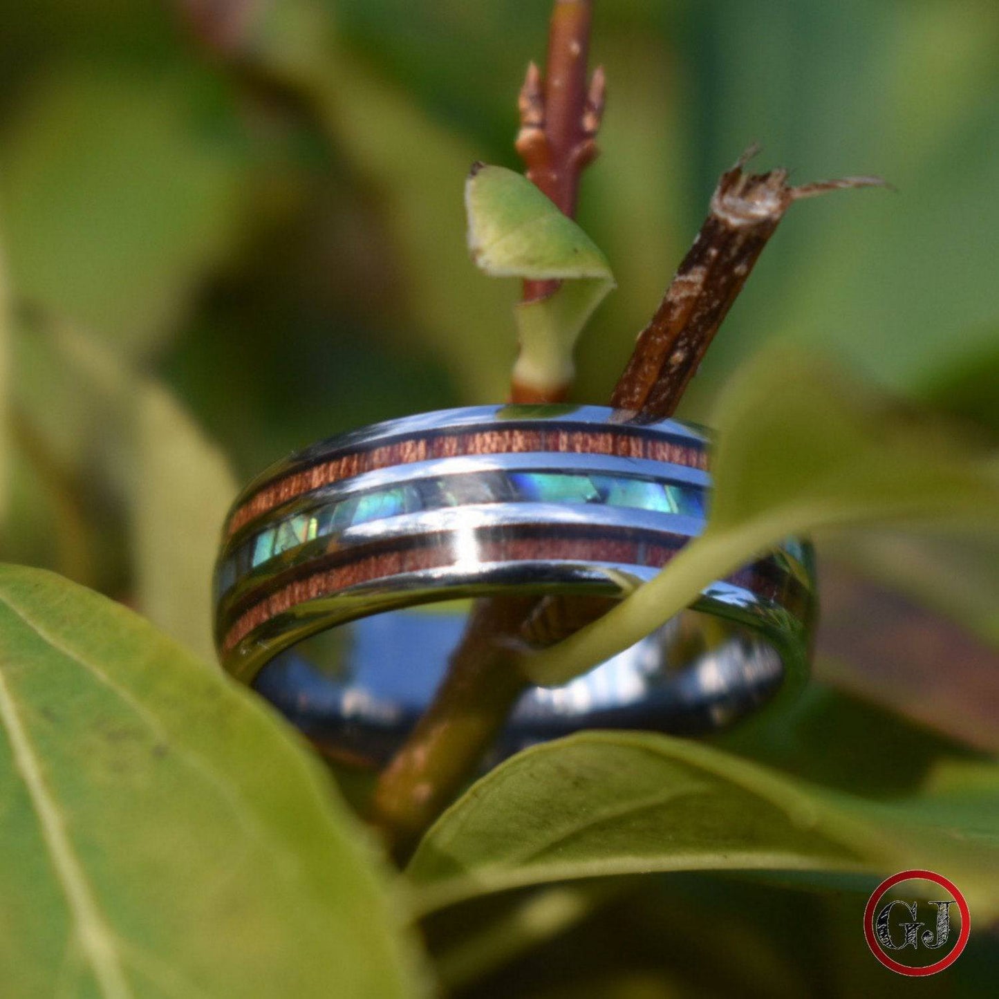 Tungsten 8mm Ring with Koa Wood and Shell Inlay - Tungsten Titans