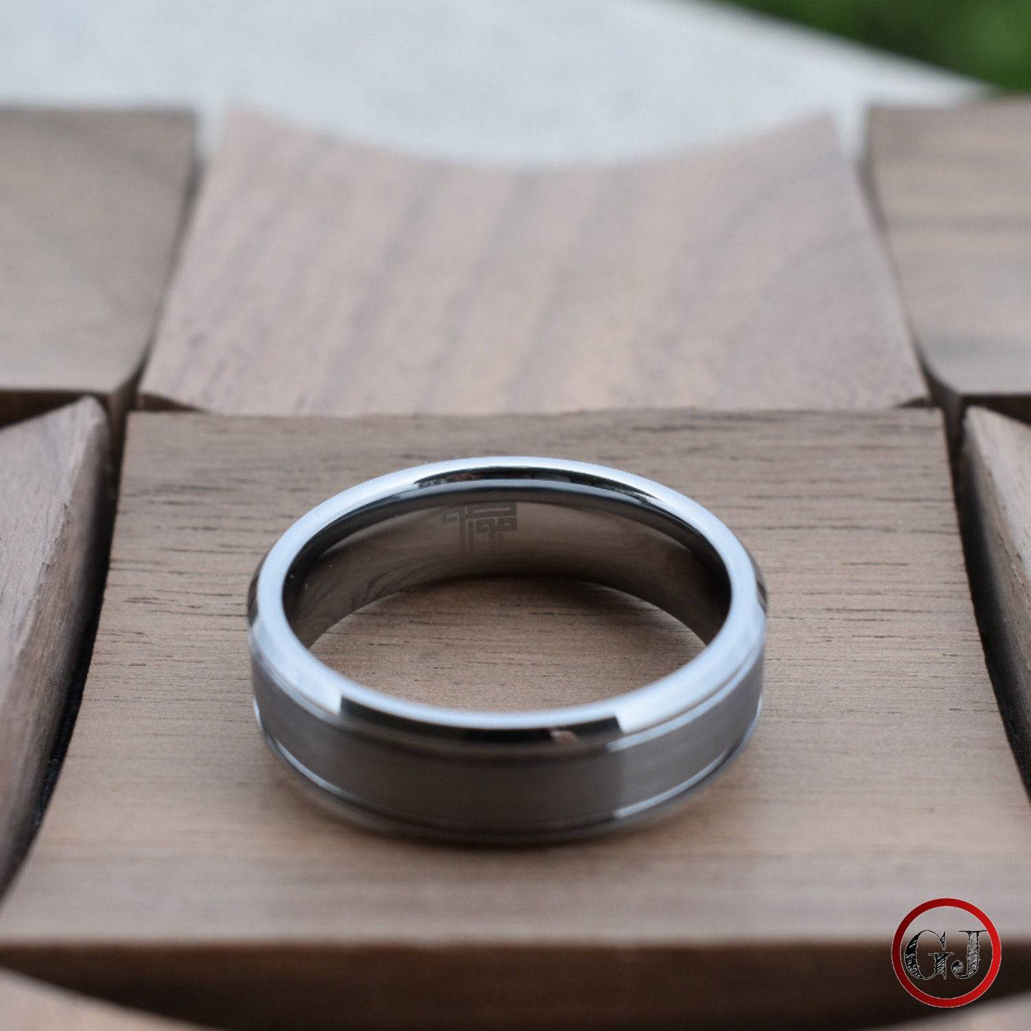 Silver Brushed Bevelled Edge 7mm Tungsten Ring - Tungsten Titans