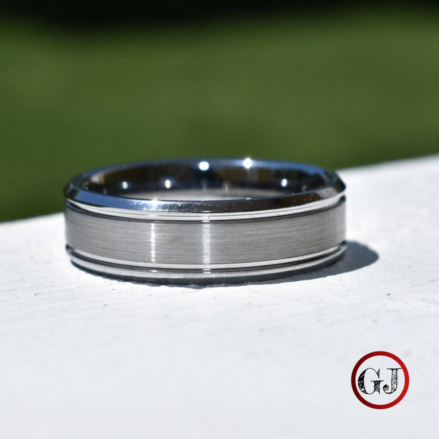 Silver Brushed Bevelled Edge 7mm Tungsten Ring - Tungsten Titans