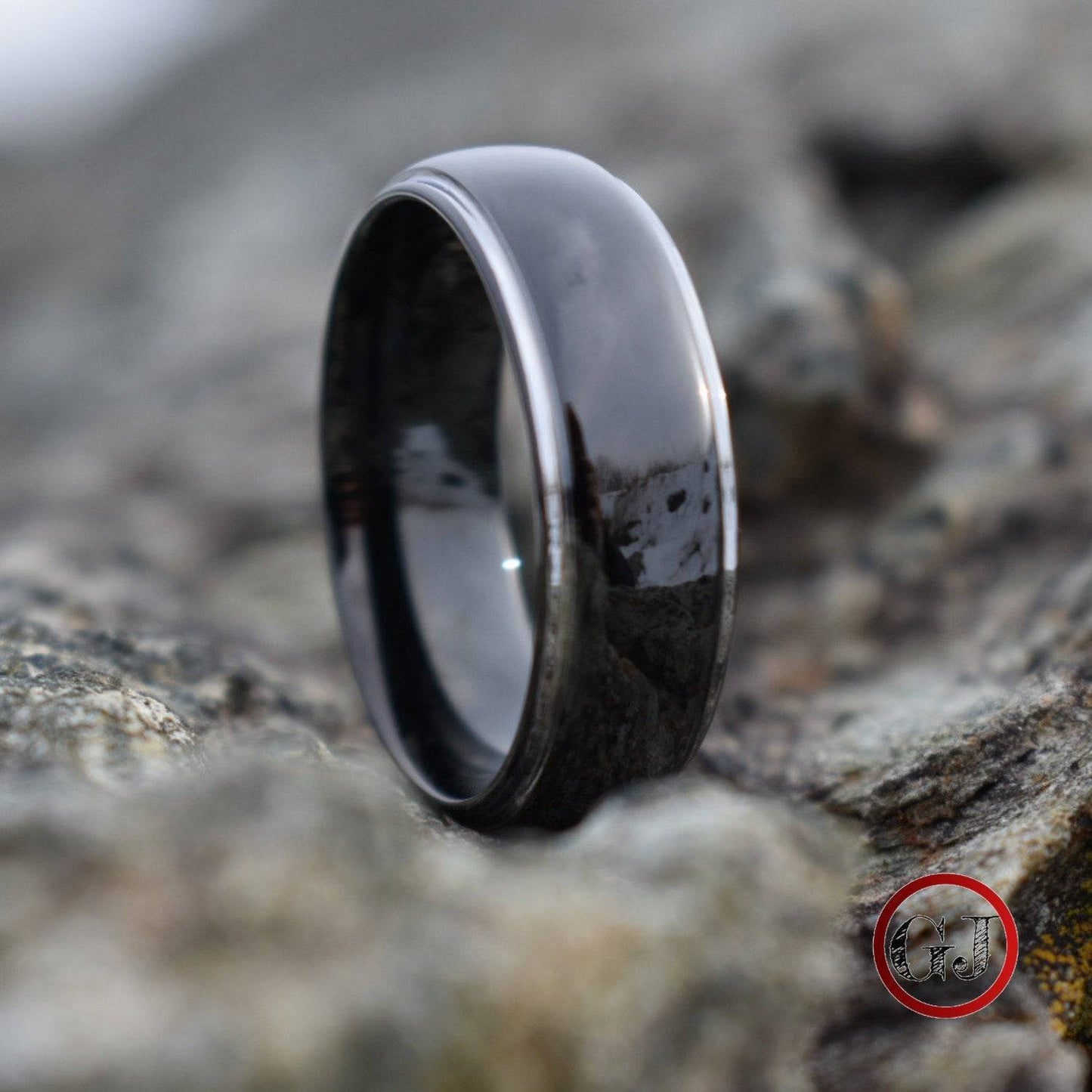 Tungsten 8mm Ring Black Domed with Silver Edges - Tungsten Titans