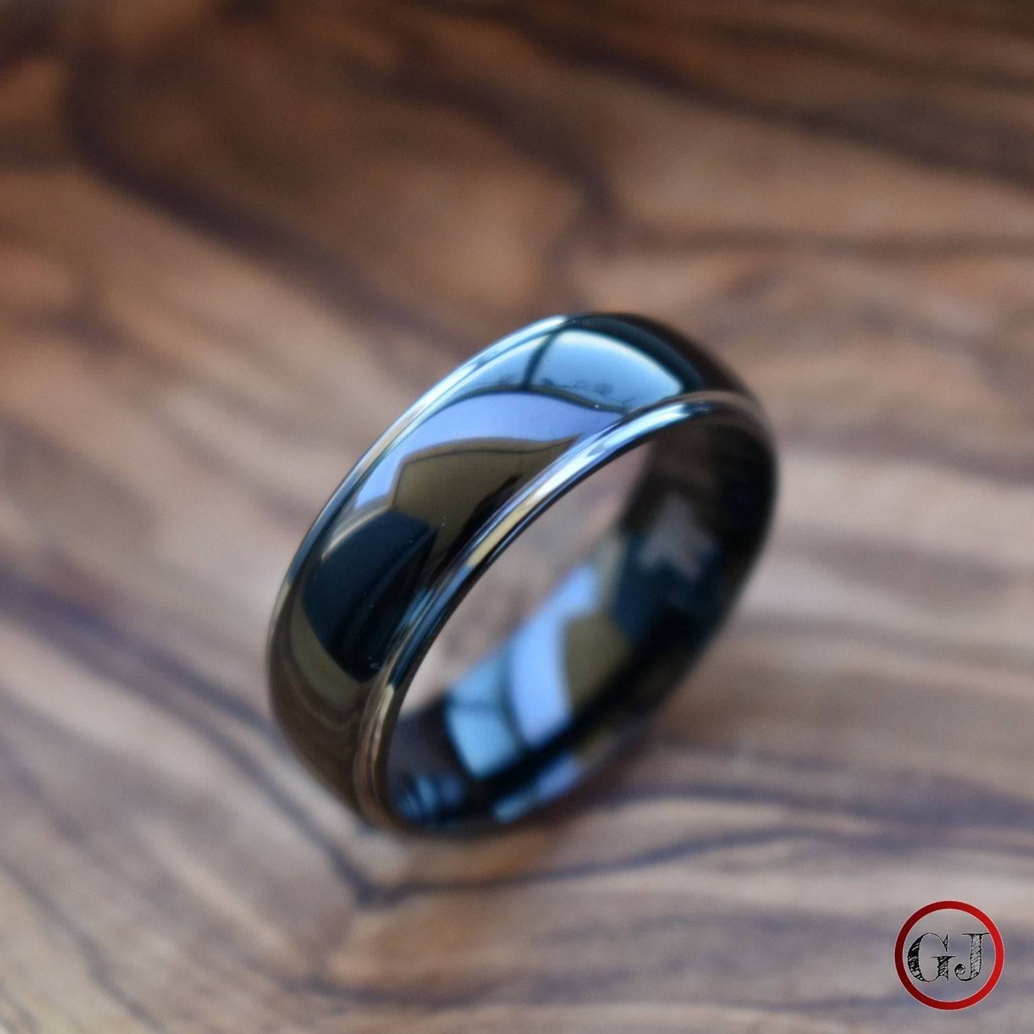 Tungsten 8mm Ring Black Domed with Silver Edges - Tungsten Titans