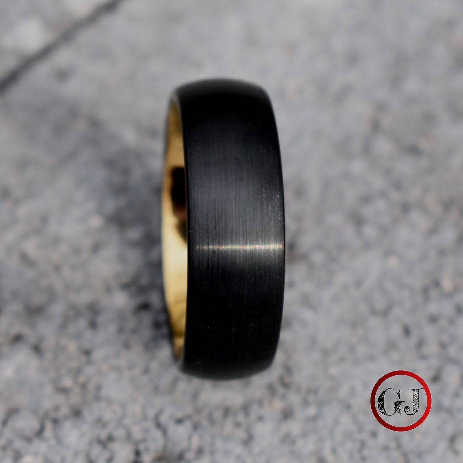 Black Brushed 8mm Tungsten Ring with Gold Inner Band - Tungsten Titans