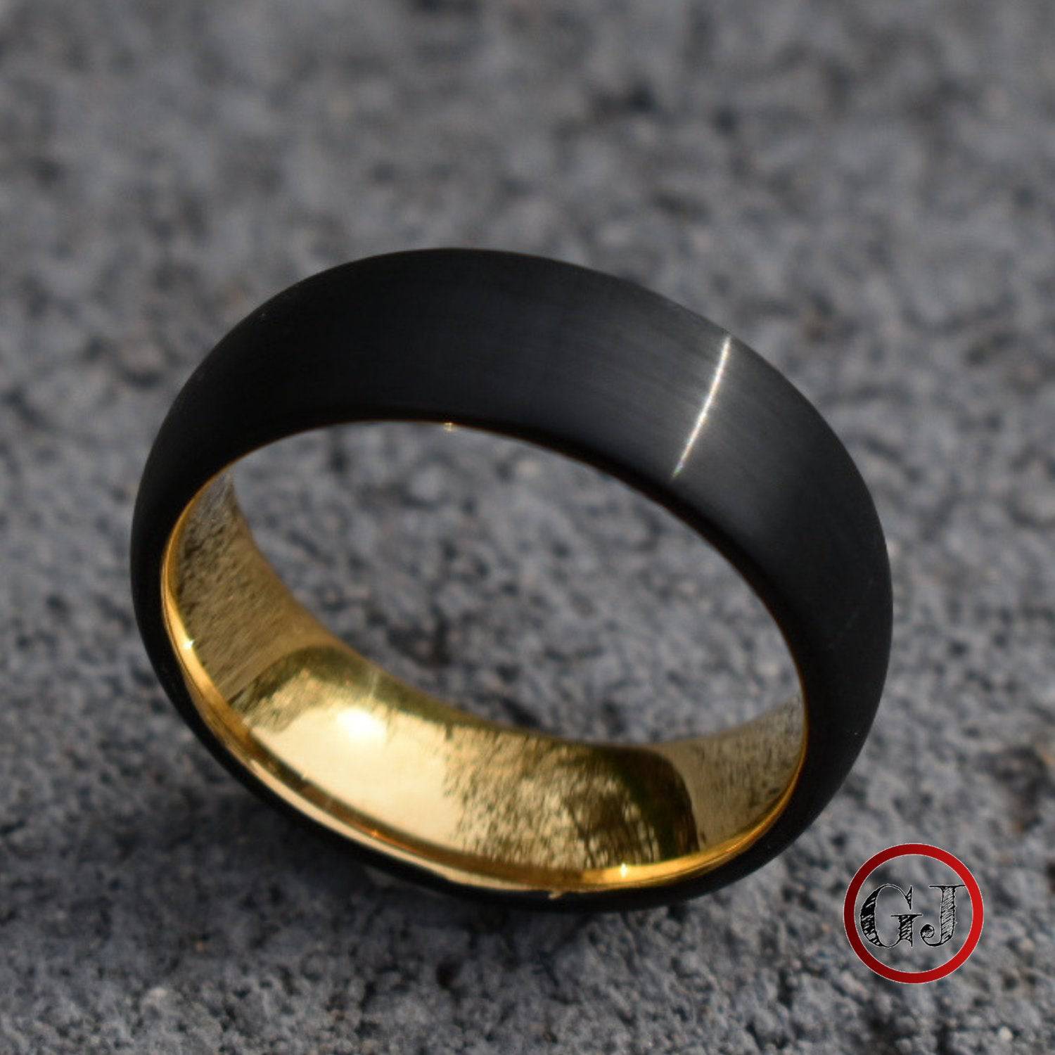 Black Brushed 8mm Tungsten Ring with Gold Inner Band - Tungsten Titans