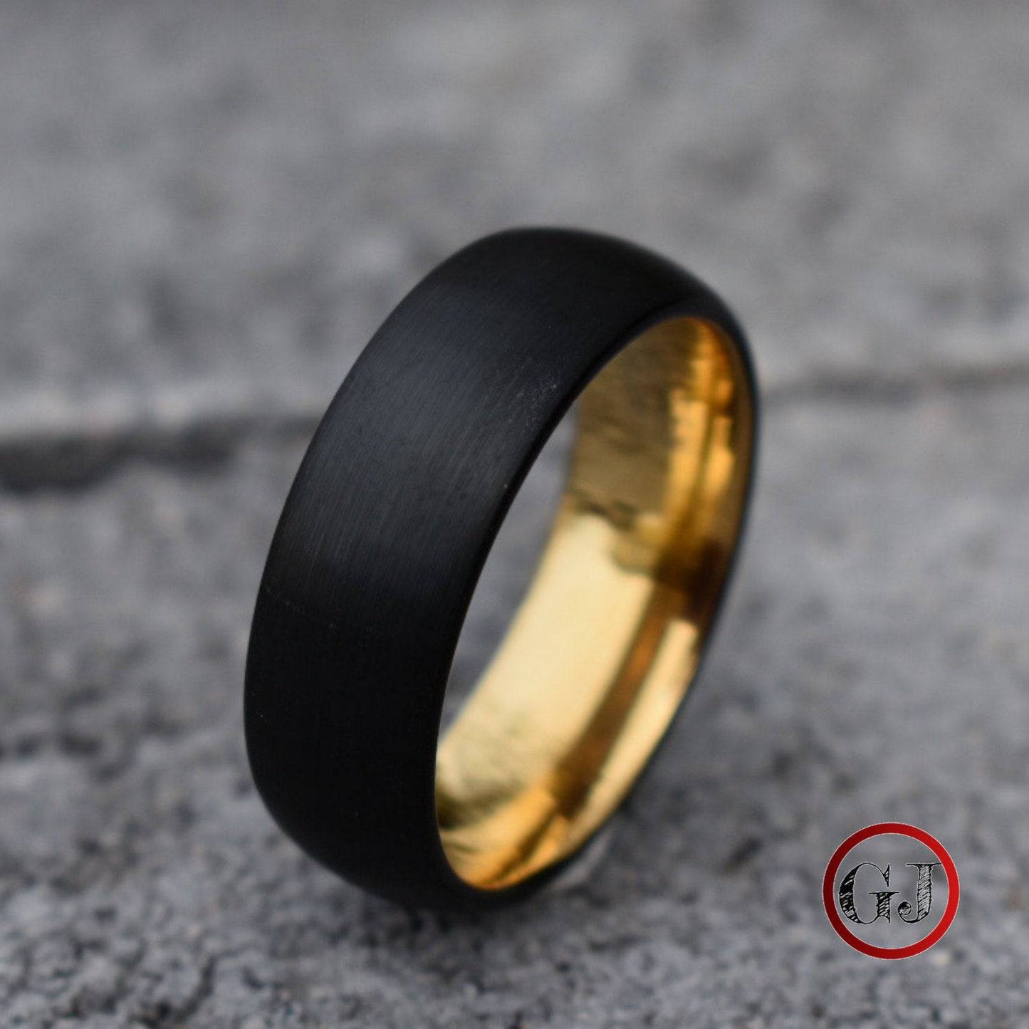 Black Brushed 8mm Tungsten Ring with Gold Inner Band - Tungsten Titans