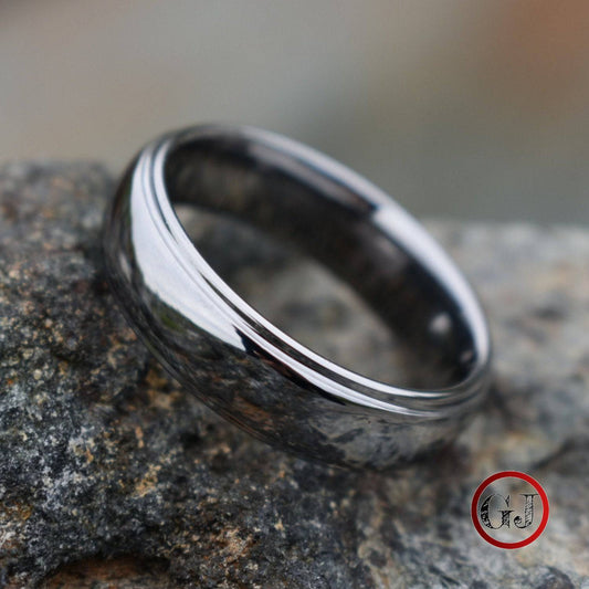 Tungsten 7mm Ring Polished Dome Silver with Bevelled Edges - Tungsten Titans