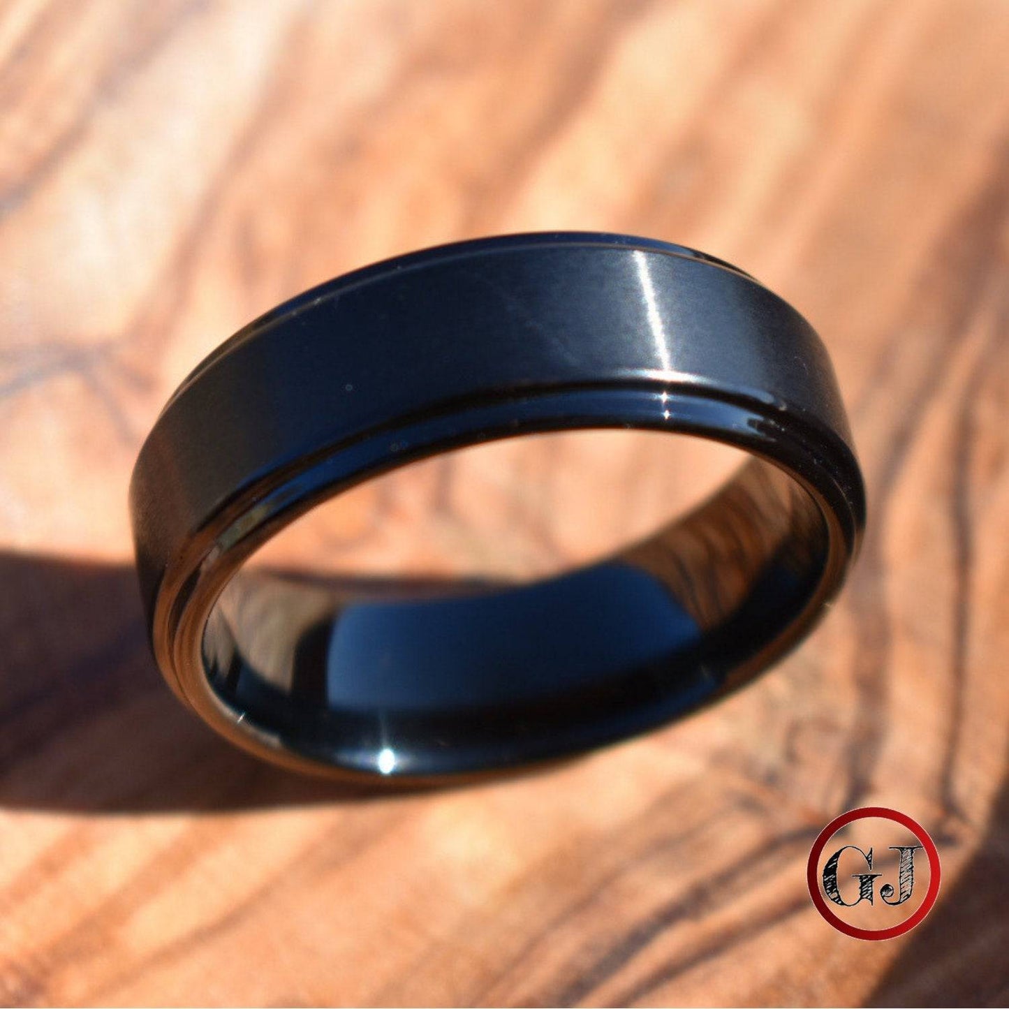 Black Brushed 8mm Tungsten Ring with Bevelled Edges - Tungsten Titans