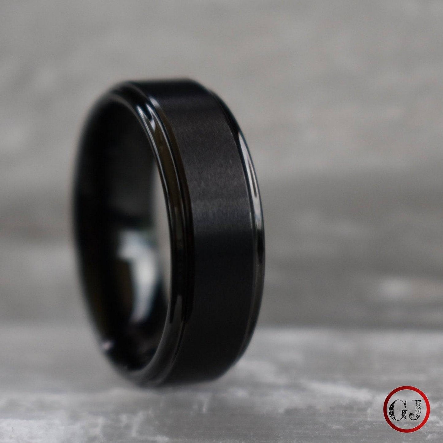 Black Brushed 8mm Tungsten Ring with Bevelled Edges - Tungsten Titans