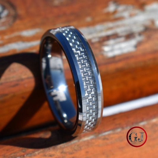 Silver Tungsten 6mm Ring with Silver Carbon Centre - Tungsten Titans