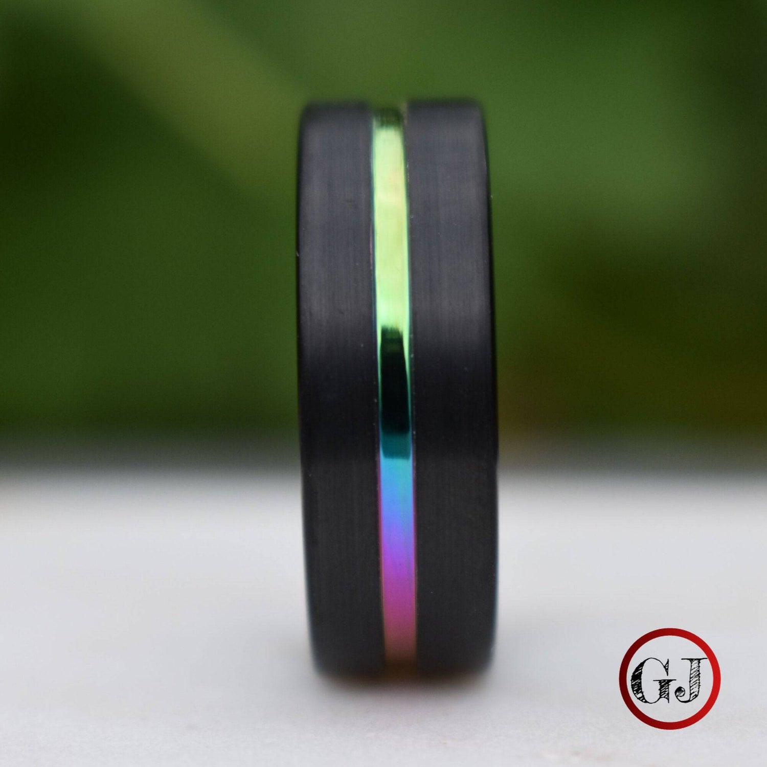 Tungsten 8mm Ring Black with Rainbow Center - Tungsten Titans
